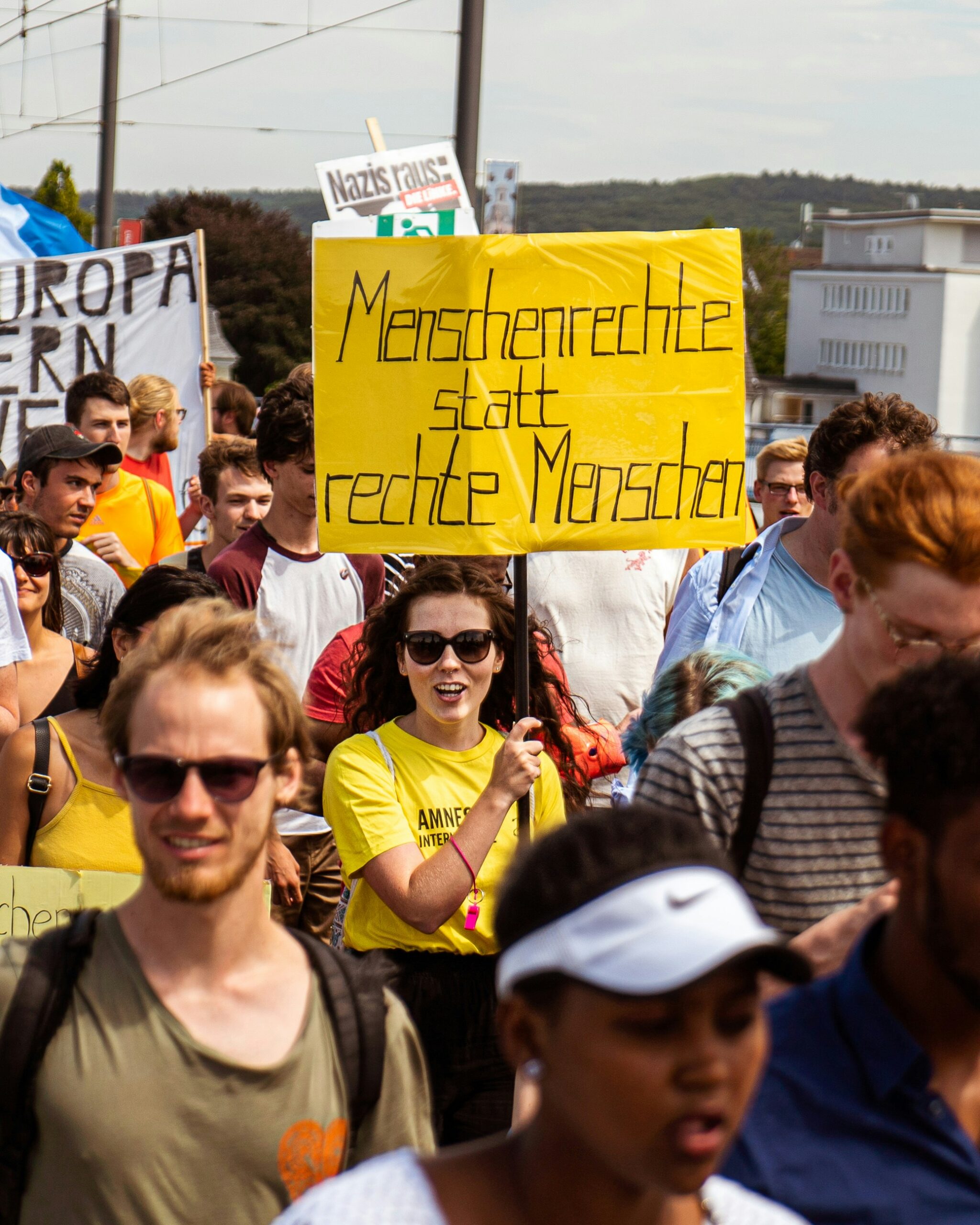 woman holding signage