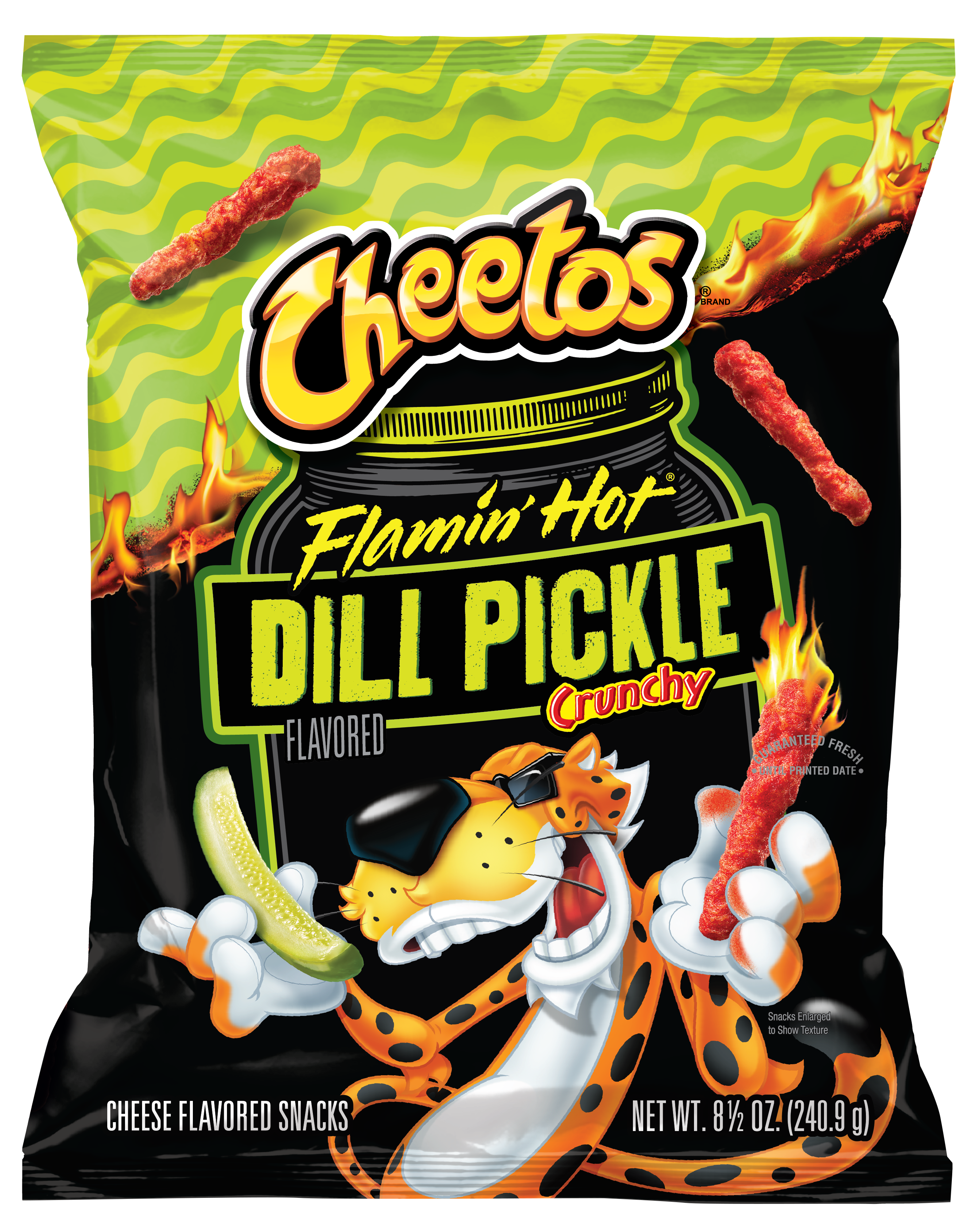 Cheetos Flamin' Hot Dill, Cheetos Pickle Flavor, Dill Pickle Flavored Chips, Goldfish Spicy Dill Pickle, Jimmy John's Picklewich, Pickle Inspired Food Trends 2023, Trending Pickle Flavors 2023