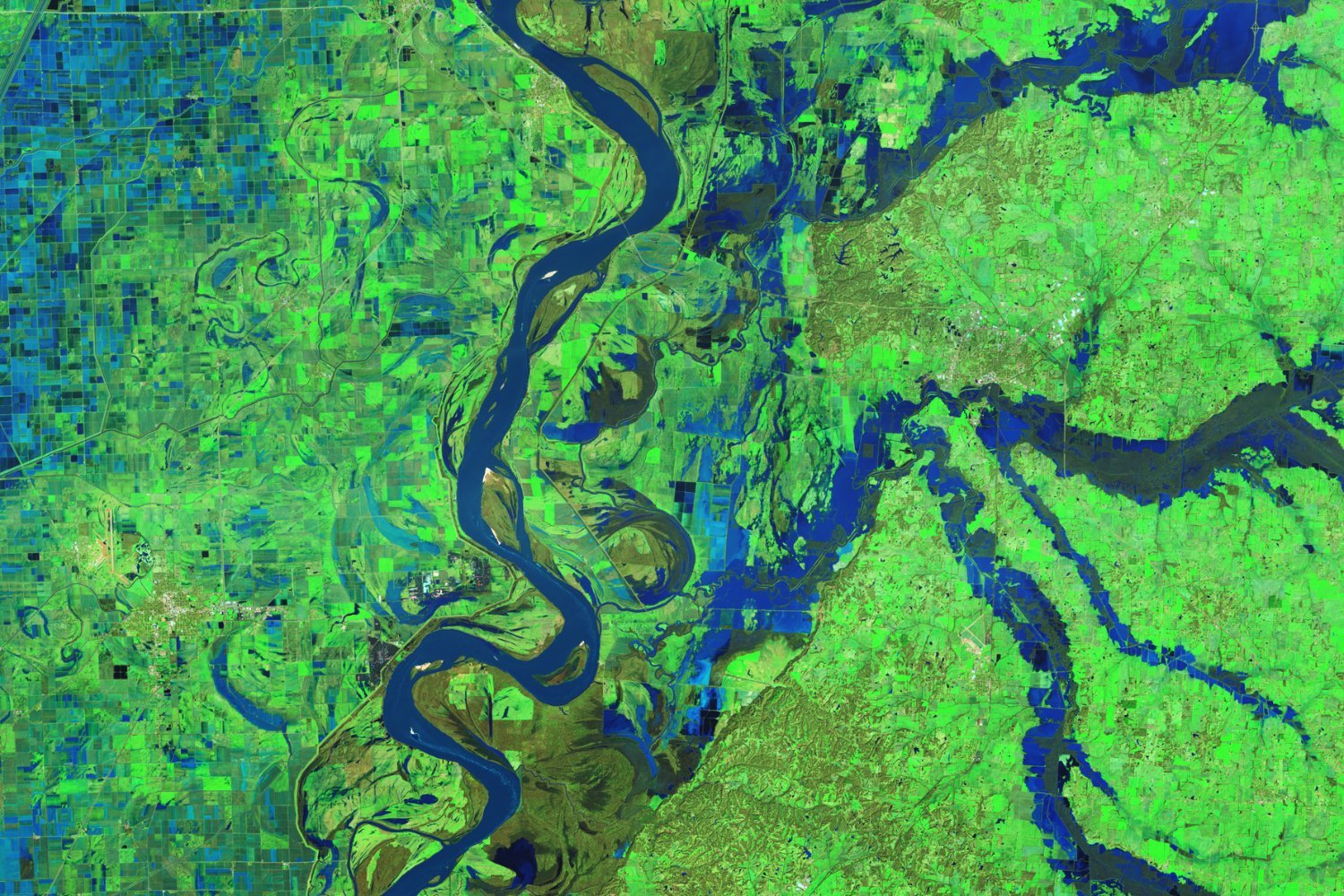 NASA, Landsat 9, OLI-2, Mississippi River, Tennessee, Kentucky, flooding, flash floods, winter storms, mudslides, California