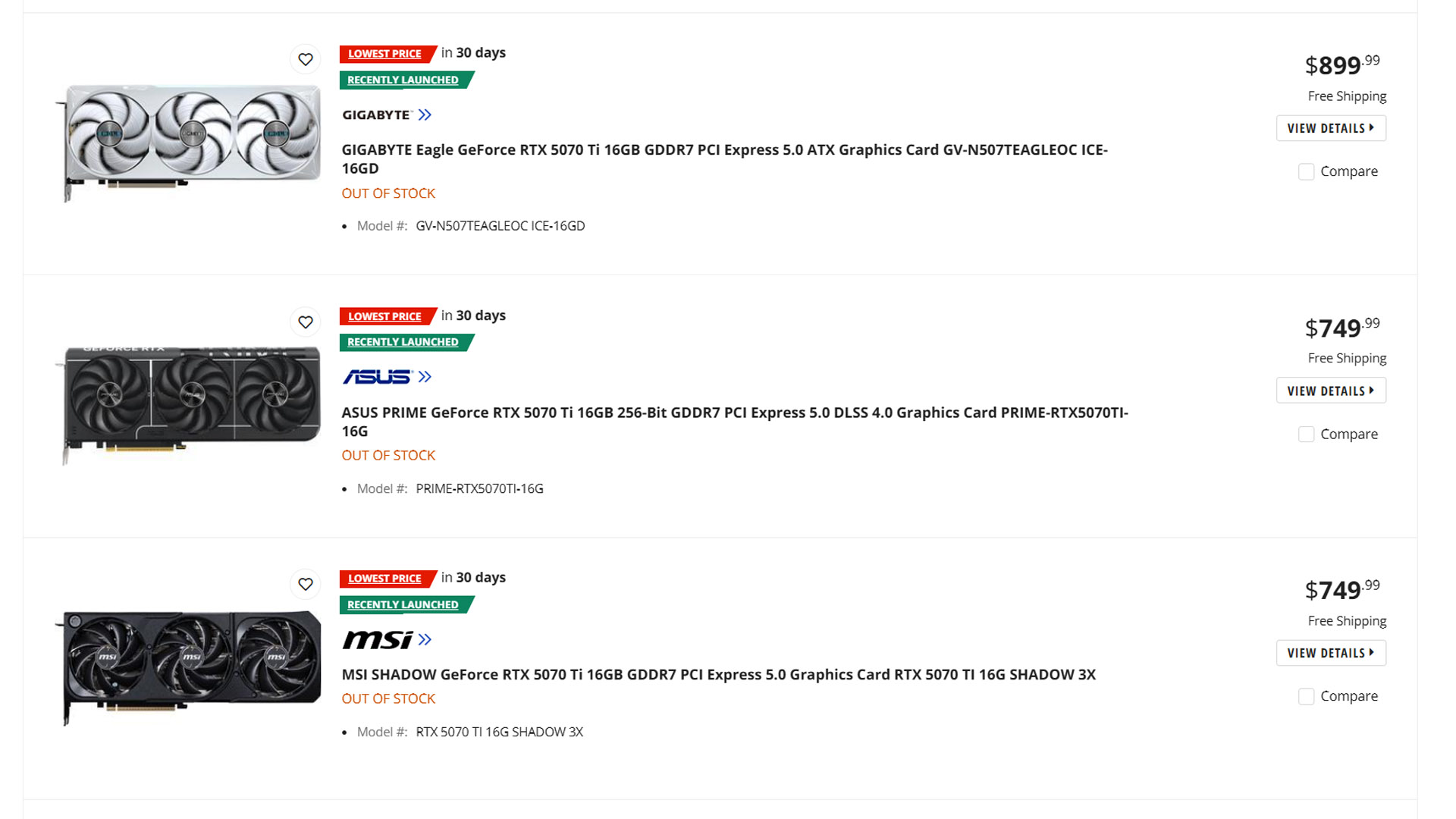 Nvidia GeForce RTX 5070 Ti, RTX 50-series, Out of stock in US online stores, MicroCenter, Best Buy, Newegg, B&H, Amazon, Resellers, eBay, High prices, Pent-up demand, AI companies, Low supplies, Restock waiting times, Scalpers, Inflated prices, Questionable utility, Trade war, Gotchas for PC gamers, AMD Radeon RX 9070, 9070 XT, RTX 5050, 5060, 5060 Ti, Intel Arc discrete graphics cards, High-end Nvidia card, Expensive, Hard to find, Fortunate