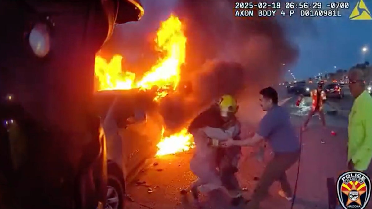 police officer rescue, firefighter rescue, car accident, burning vehicle, cement truck, marine veterans, Chandler Police, Peoria Fire Department, good samaritans, first responders
