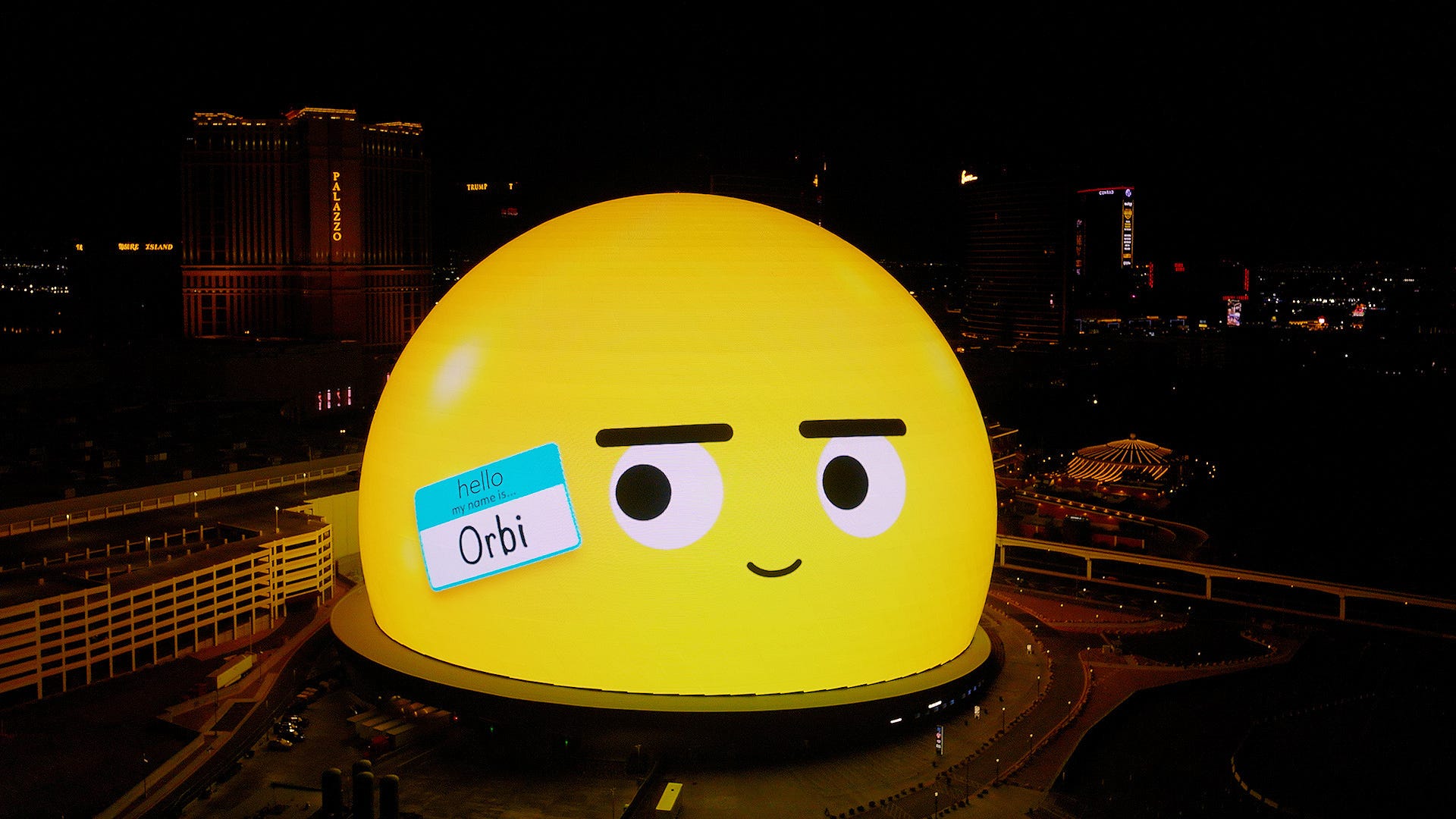 Orbi, Sphere, Las Vegas, emoji, LED screen, exosphere, concert venue, U2, Phish, Dead & Company, Eagles, Anyma, Kenny Chesney, Backstreet Boys, merchandise, e-commerce, SphereVegas, Instagram, The Sphere, Vegas Sphere, Orbi Collection

