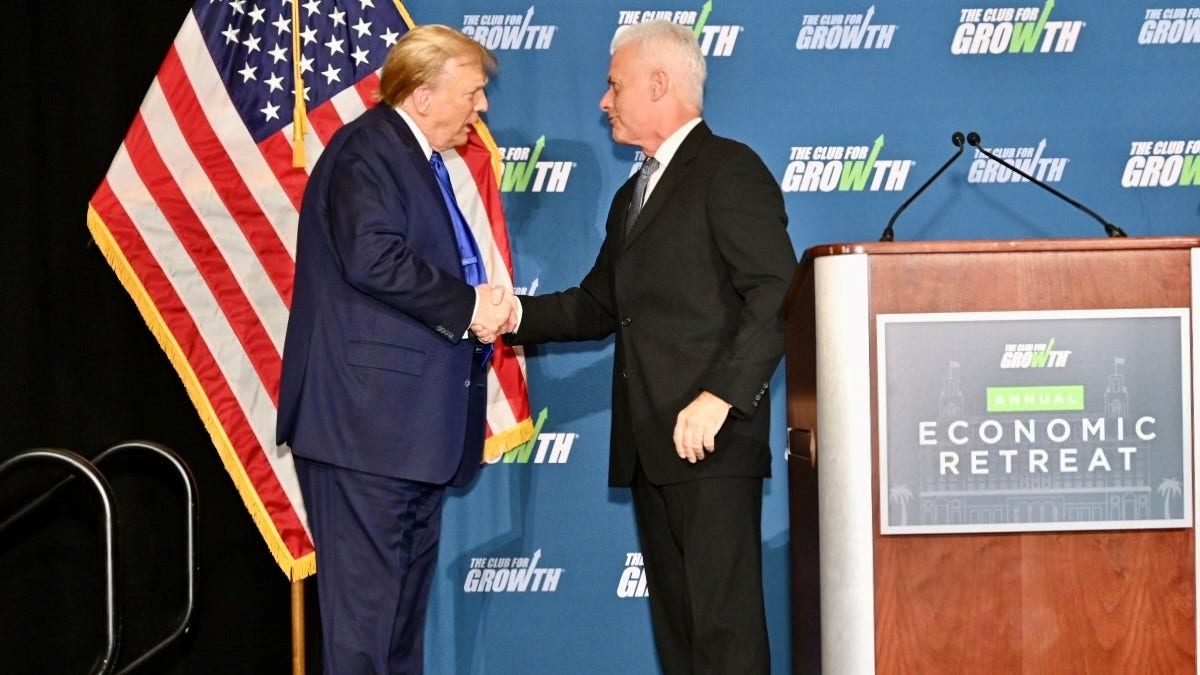 Club for Growth, Donald Trump, 2026 election, Republican primary, David McIntosh, fiscal conservatism, tax cuts, Club for Growth Action, super PAC, Senate, House, political investments, GOP, donors, endorsements, free market, limited government, Trump tax cuts, school choice, federal advocacy campaign, Palm Beach, Ted Cruz, Mike Lee, Marsha Blackburn, Rand Paul, Tim Scott, Rick Scott, Bernie Moreno, Mike Johnson, Byron Donalds, Nancy Mace, Ron DeSantis, Vivek Ramaswamy, governor race
