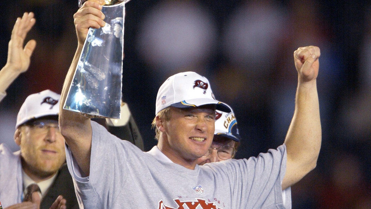 Jon Gruden, Tampa Bay Buccaneers, Ring of Honor, NFL, Mark Davis, Las Vegas Raiders, Super Bowl XXXVII, Roger Goodell, DeMaurice Smith, emails, controversy, reinstatement, media, Barstool Sports
