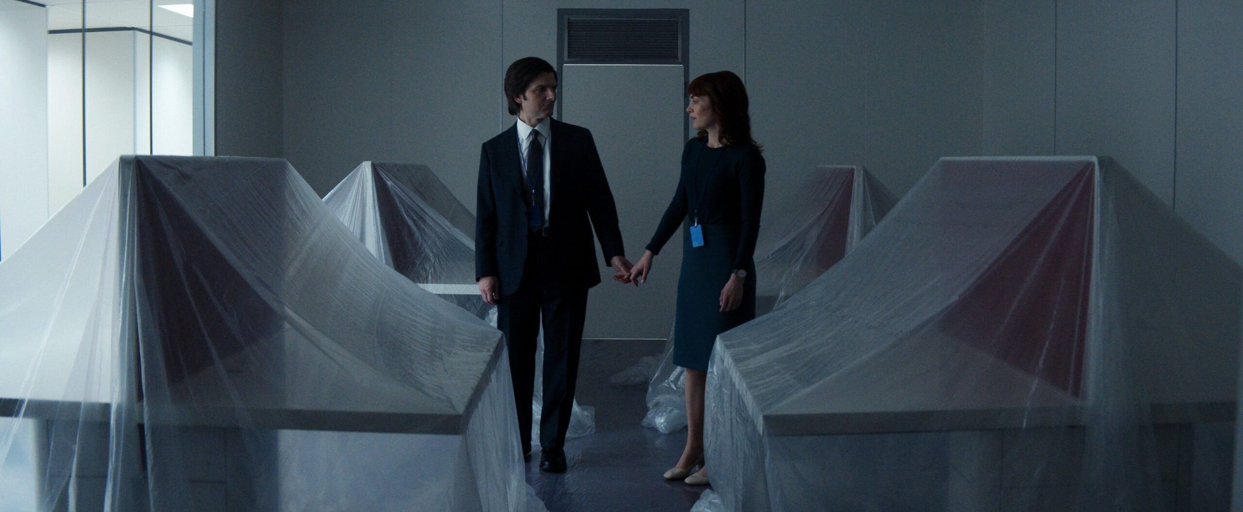 Severance, Apple TV+, Adam Scott, Ben Stiller, Lumon Industries, Season 2, Britt Lower, Zach Cherry, John Turturro, Patricia Arquette, Mark S., Helly R., Dylan G., Irving B., Gemma, Sandra Bernhard, Robby Benson, Innie, Outie, Severance soundstage, macrodata refinement, Helena Eagan, reintegration, TV series, science fiction, workplace drama, review, interview, episode guide, streaming, March 21, finale, Tom Cruise impersonation, Bronx, mystery, corporate, mind-bending, identity, love, disillusionment, hallways, consciousness, memory, control
