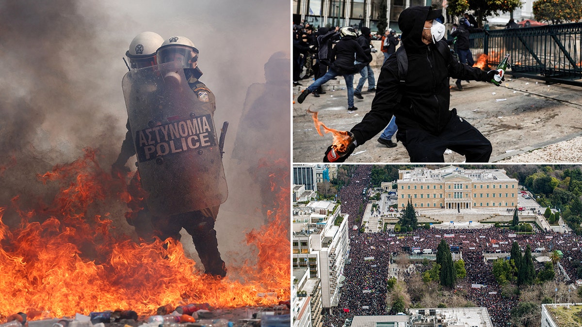 Greece, train crash, protest, Athens, Thessaloniki, government response, Tempe, railway accident, victims, families, rallies, police, violence, public resentment, rail officials, accountability, transportation infrastructure, debt crisis

