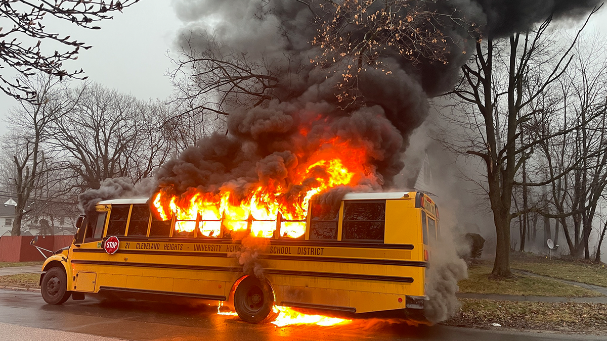 Ohio, bus fire, school bus, Monticello Middle School, Cleveland Heights, University Heights, school district, bus driver, hero, student safety, evacuation, fire safety, school transportation, emergency response, no injuries
