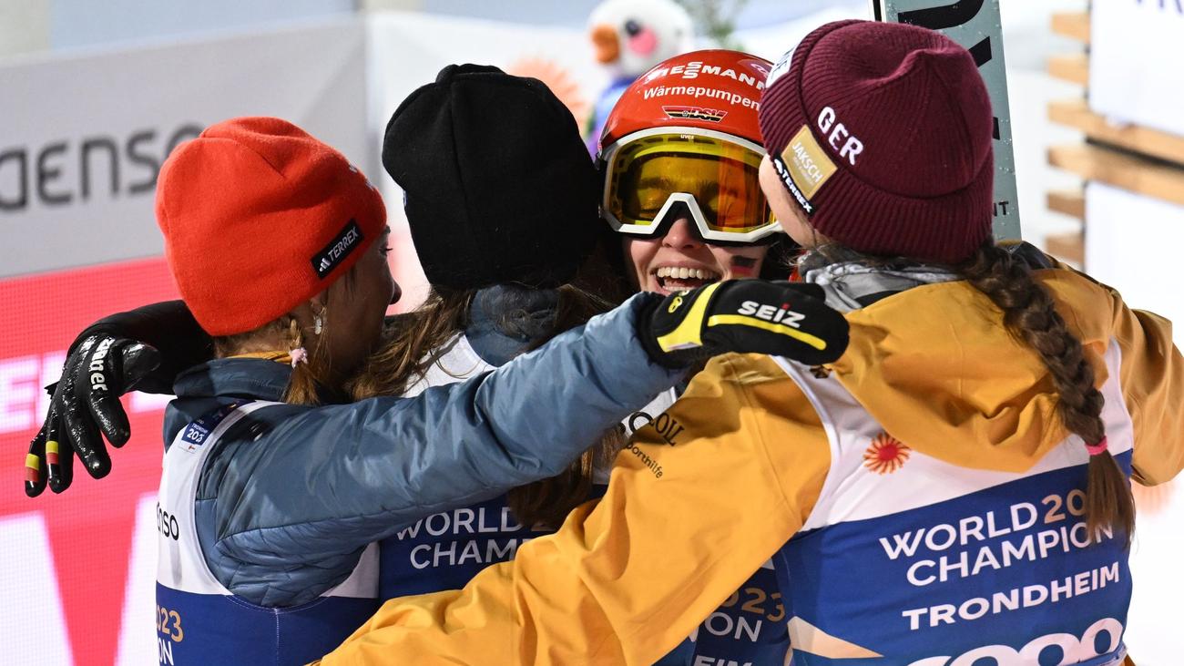 ski jumping, women, Germany, World Championship, Trondheim, team competition, Juliane Seyfarth, Katharina Schmid, Agnes Reisch, Selina Freitag, bronze medal, Nika Prevc, Austria, Norway, Luisa Görlich, injury, mixed competition, large hill
