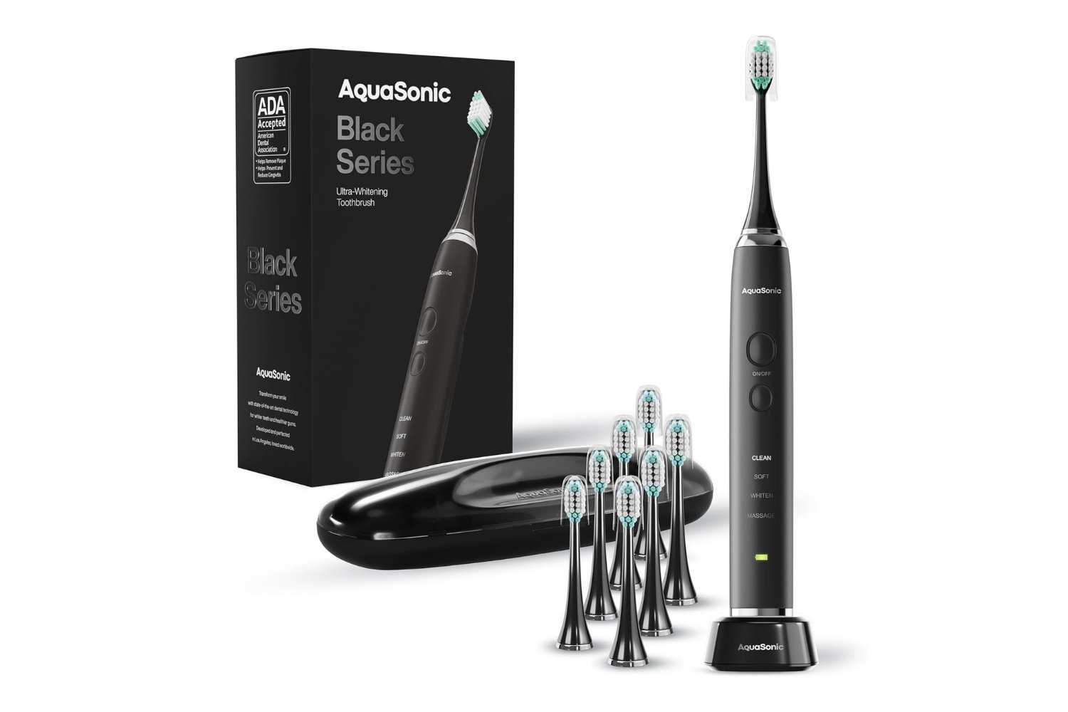 Aquasonic Black Series, electric toothbrush, oral care, teeth whitening, dental health, ADA approved, discount, Amazon, wireless charging, DuPont brush heads, travel toothbrush, waterproof toothbrush, smart toothbrush, best electric toothbrush, toothbrush review, toothbrush sale, oral hygiene, dental care, plaque removal, gingivitis prevention
