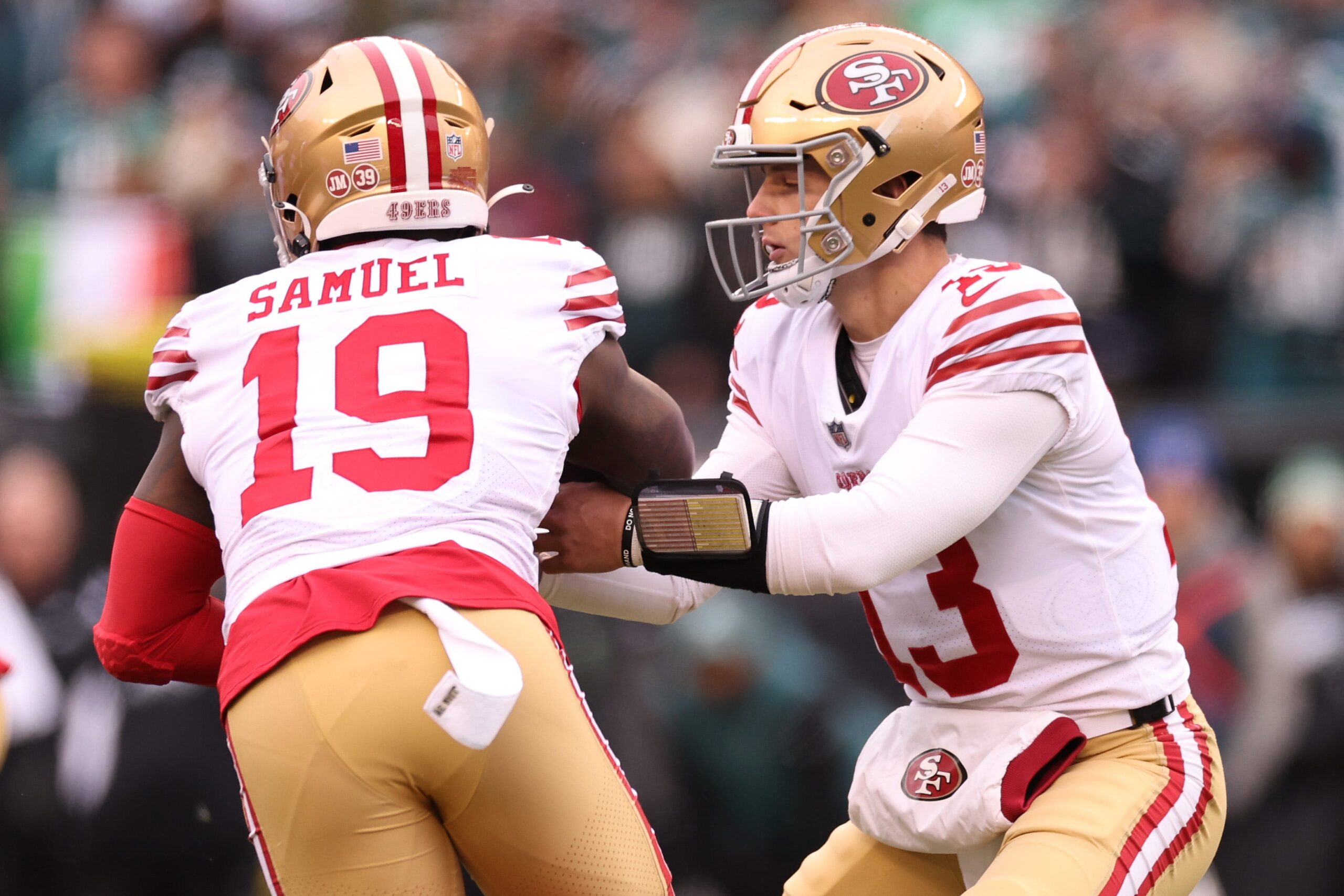 NFL, Deebo Samuel, San Francisco 49ers, Washington Commanders, trade, Matthew Stafford, Los Angeles Rams, Brock Purdy, Christian McCaffrey, Brandon Aiyuk, Cooper Kupp, draft pick, NFC, NFC West, Kliff Kingsbury, Terry McLaurin, Adam Peters, Alaric Jackson, free agency, 2025 NFL season, offseason, football, sports
