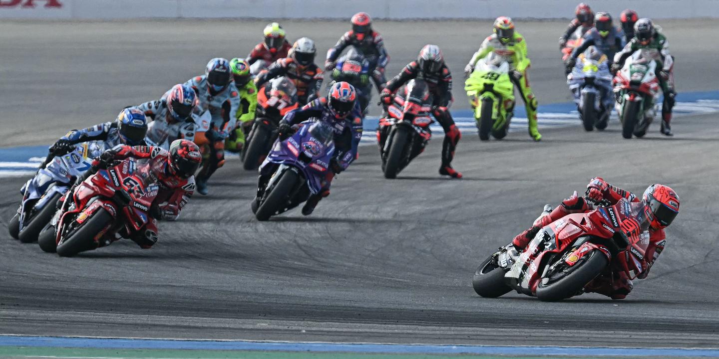 Marc Marquez, MotoGP, Ducati, Francesco Bagnaia, Alex Marquez, Grand Prix, Buriram, Thailand, victory, pole position, sprint race, championship, title contender, Johann Zarco, Fabio Quartararo, motorcycling, racing, sports, Italian team, Spanish rider, season 2025
