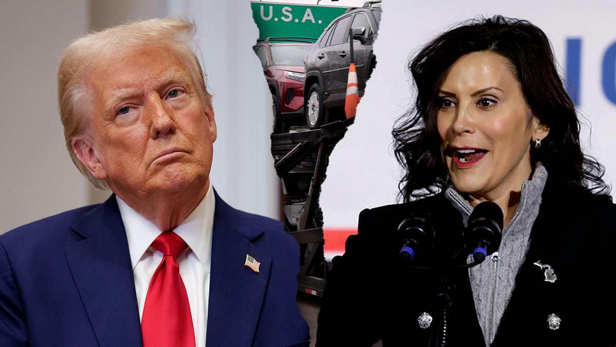 Trump, Whitmer, Michigan, tariffs, auto industry, trade, Canada, Mexico, Detroit, economy, manufacturing, drugs, border security, fentanyl, trade policies, American jobs, Detroit Economic Club, Peter Navarro, China, electric vehicles, Green New Deal
