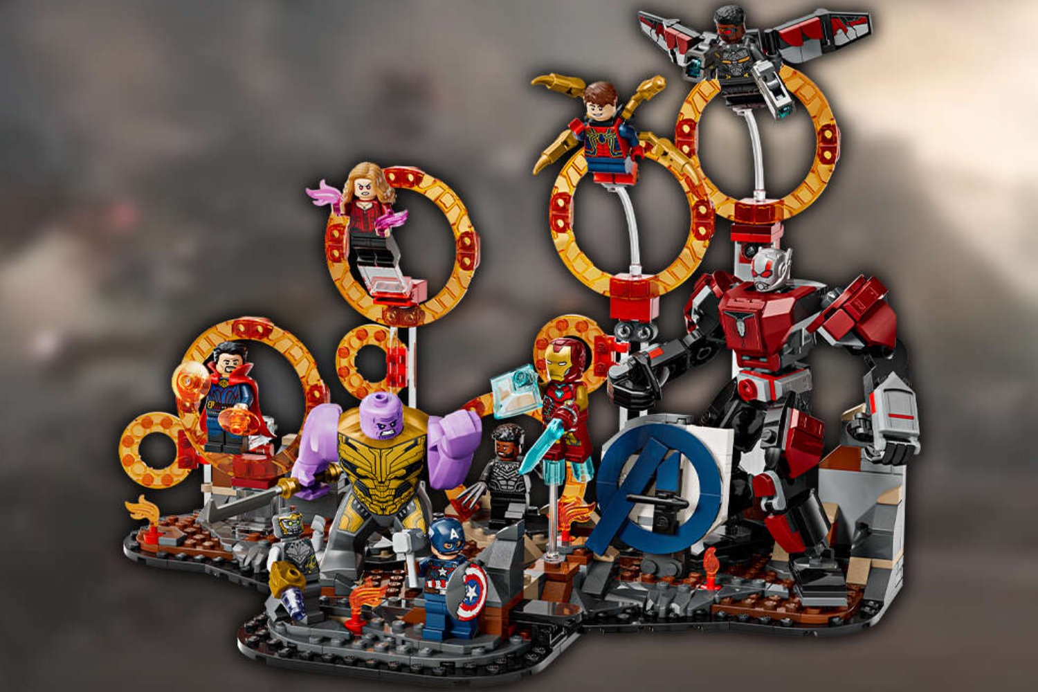 Lego Avengers: Endgame Final Battle set, Endgame Lego set, Lego Iron Man, Lego Scarlet Witch, Lego Thanos, Lego Giant-Man, Lego Ant-Man mech, Lego Spider-Man, Lego Falcon, Lego Captain America Mjolnir, New York Toy Fair, Marvel Lego sets, Avengers: Endgame nostalgia, Lego Doctor Strange, Lego Iron Spider-Man, Lego May 1 release, Lego $100 price, Endgame final battle Lego recreation
