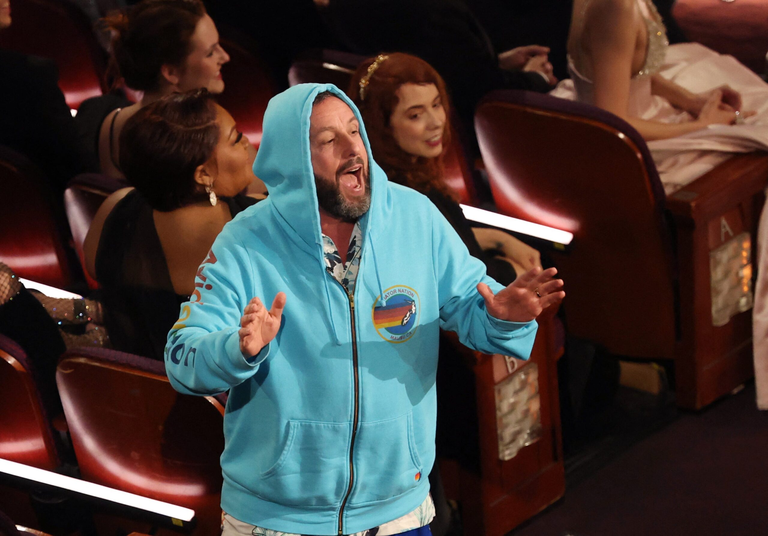 Adam Sandler, Oscars, Conan O'Brien, fashion, Aviator Nation, hoodie, basketball shorts, Anora, Karla Sofía Gascón, Emilia Pérez, best picture nominees, Academy Awards, dress code, comedy, Hollywood, ceremony, monologue, A-list celebrities, films, Oscars ceremony
