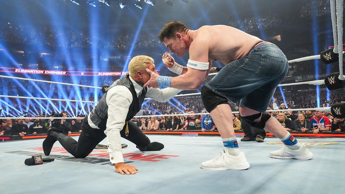 John Cena, WWE, Cody Rhodes, The Rock, WrestleMania, Elimination Chamber, Heel Turn, Pro Wrestling, Sports, Fox News, Travis Scott, Rogers Centre, Toronto, CM Punk, Make-A-Wish Foundation, US National Anthem, Pat McAfee
