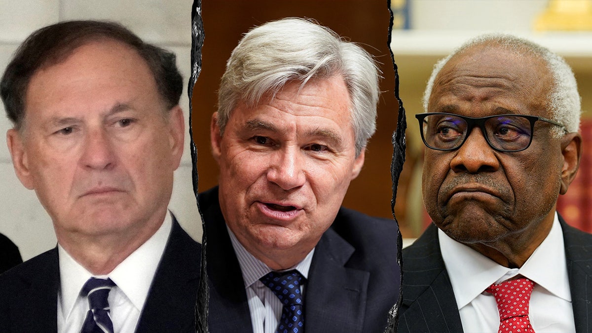 Sheldon Whitehouse, ethics complaint, Clarence Thomas, Samuel Alito, Supreme Court, judicial ethics, Foundation for Accountability and Civic Trust, FACT, dark money, Harlan Crow, gifts, disclosure, code of conduct, conflict of interest, DOJ investigation, Judicial Conference, Donald Trump, William Levi, ethics watchdog, political irony.
