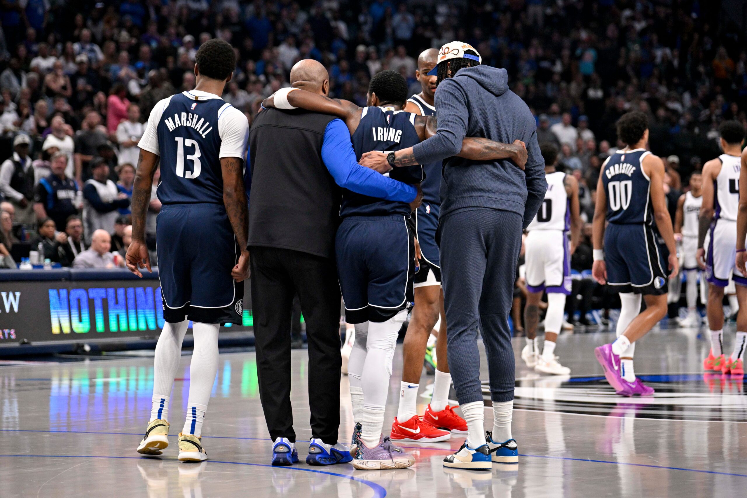 Kyrie Irving injury, Dallas Mavericks, Sacramento Kings, NBA, knee injury, DeMar DeRozan, Jason Kidd, Anthony Davis, Luka Doncic, Mavericks injury report, NBA injuries, basketball news, sports news
