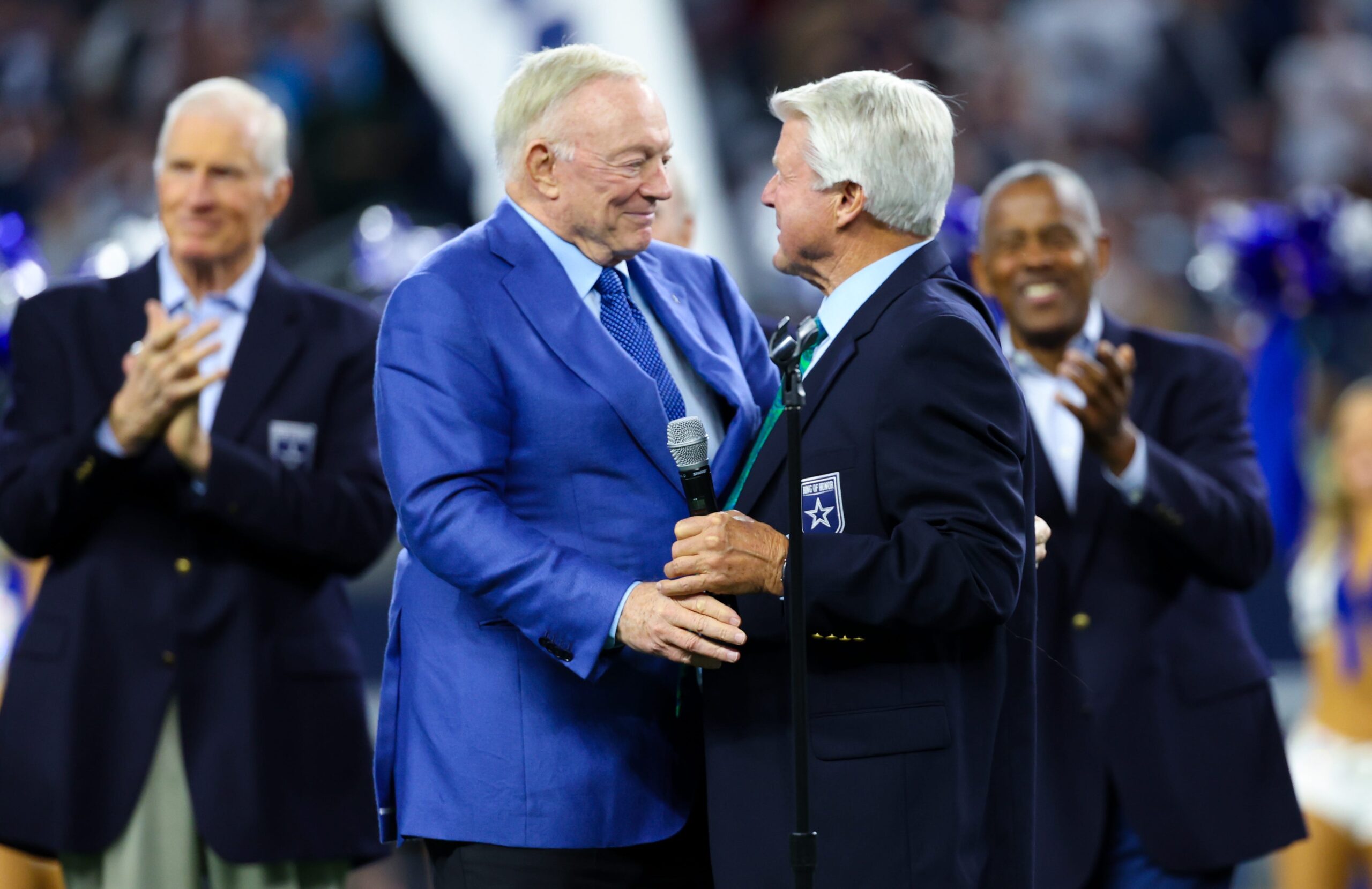 Jimmy Johnson, Jerry Jones, Dallas Cowboys, Fox NFL Sunday, retirement, NFL analyst, Super Bowl, Ring of Honor, football, broadcasting, sports, relationship, feud, history, Arkansas, tribute, career, legacy, Hall of Fame
