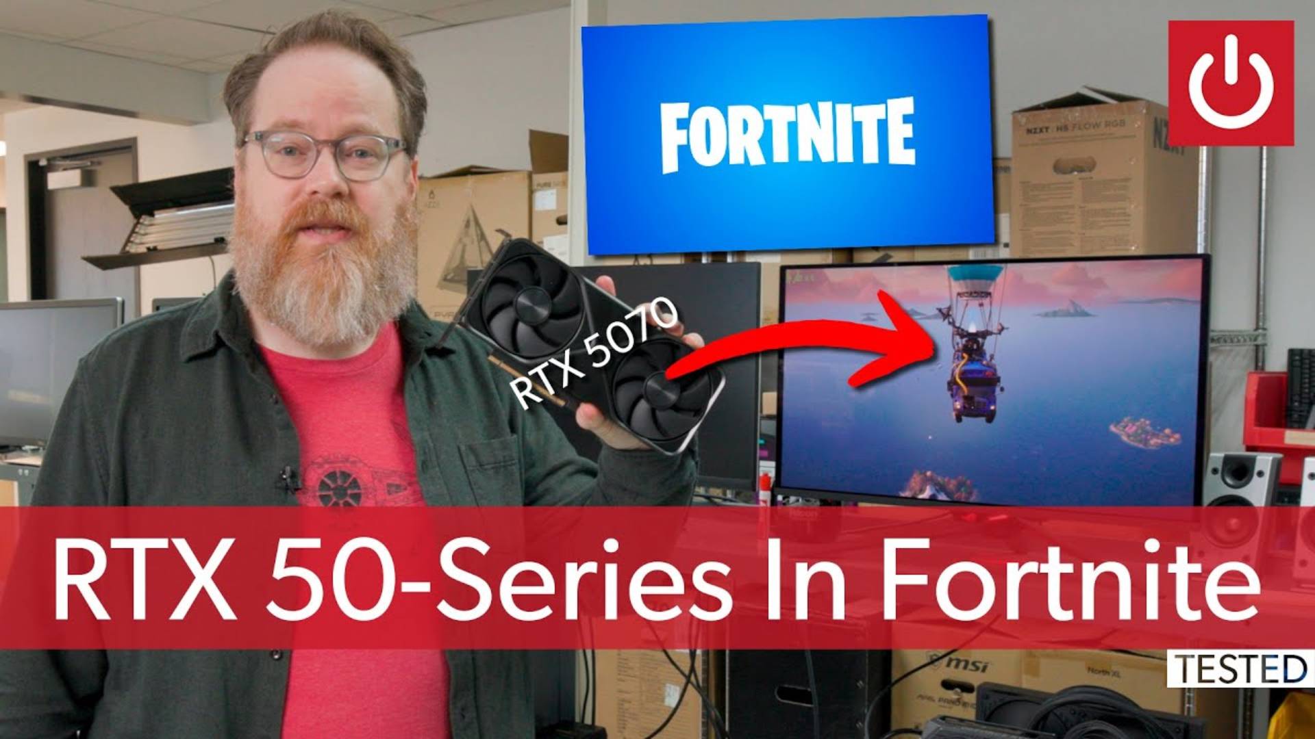 RTX 5090, RTX 5080, RTX 5070 Ti, RTX 5070, Nvidia, graphics cards, Fortnite, gaming, PC gaming, PCWorld, review, performance, 4K, competitive settings, FPS, DLSS, upgrade, multiplayer shooter, gaming hardware, The Full Nerd, podcast, Will Smith, Adam, technical analysis
