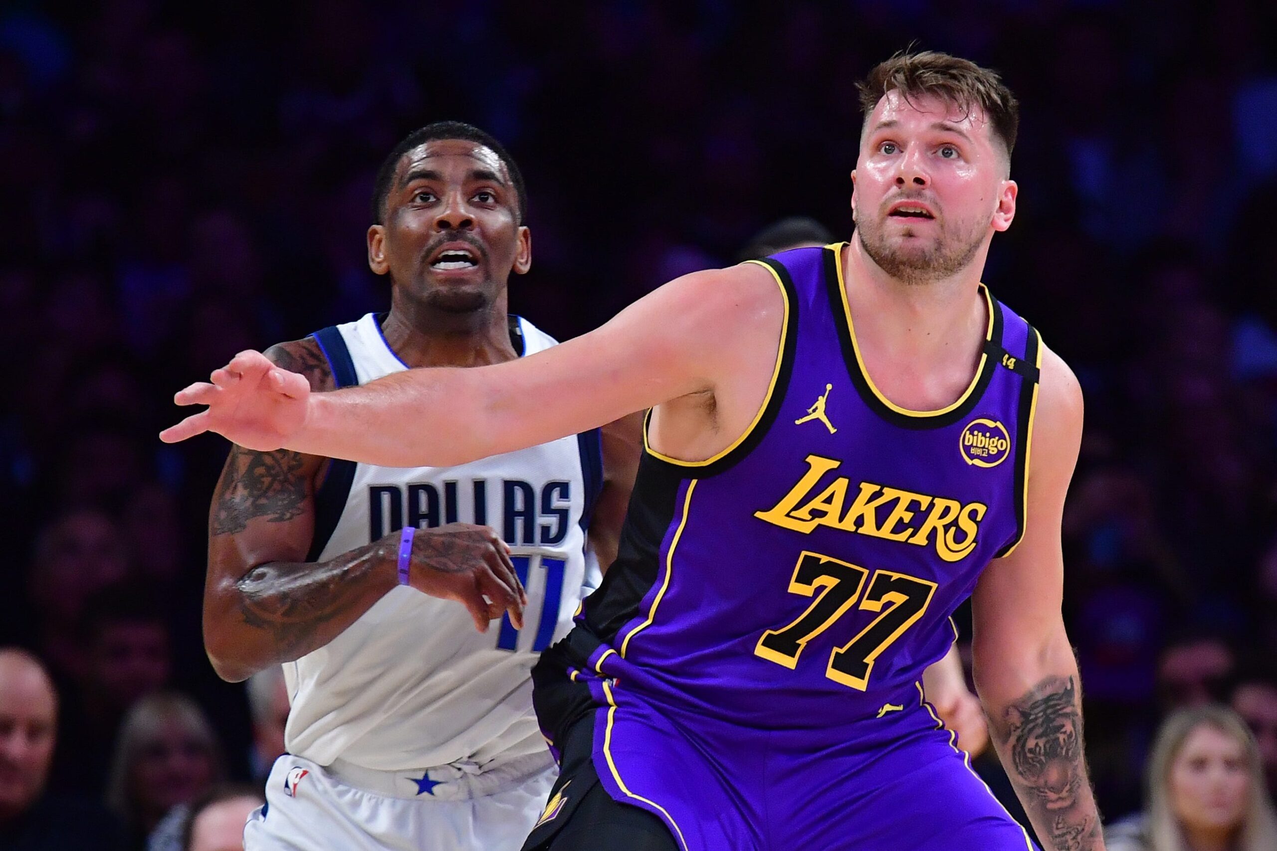 NBA, basketball, Luka Doncic, Dallas Mavericks, Los Angeles Lakers, Kyrie Irving, trade, injuries, playoffs, Western Conference, standings, LeBron James, Anthony Davis, play-in game, Nico Harrison, Jeff Zillgitt
