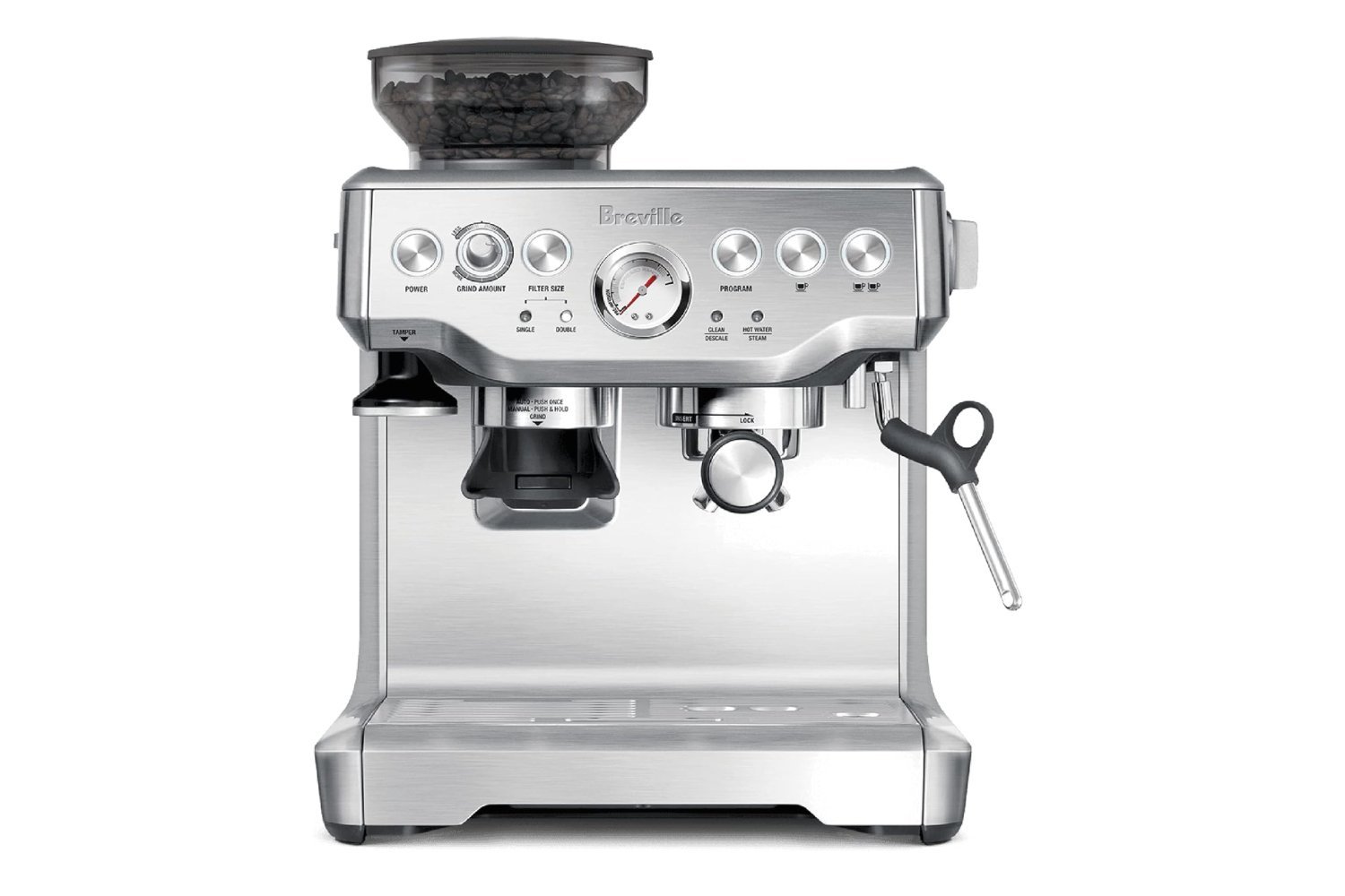 Breville Barista Express, espresso machine, coffee maker, home espresso, coffee, espresso, deal, sale, discount, Amazon, conical burr grinder, coffee beans, latte, cappuccino, microfoam, steam wand, PID temperature control, coffee shop, barista, home barista, coffee enthusiasts, coffee review, coffee machine review
