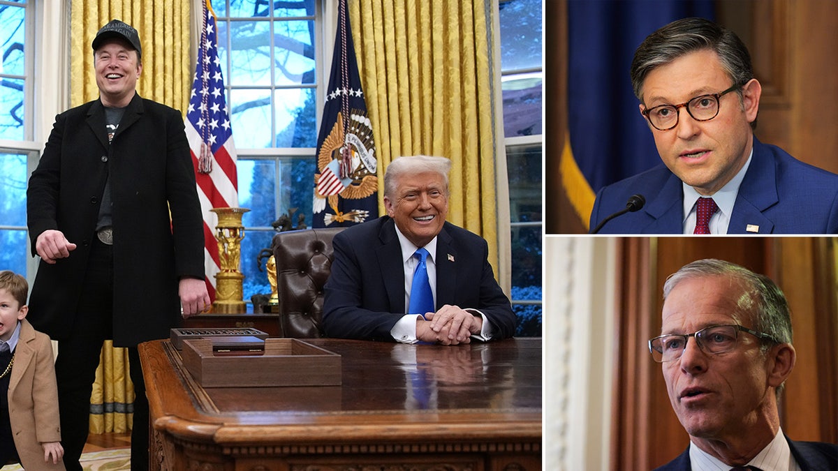 government shutdown, spending bill, Department of Government Efficiency (DOGE), Mike Johnson, John Thune, Rick Scott, Andy Harris, House Freedom Caucus, continuing resolution, Donald Trump, Elon Musk, fiscal hawks, appropriations, Congress, Democrats, Republicans, budget, legislation, government funding
