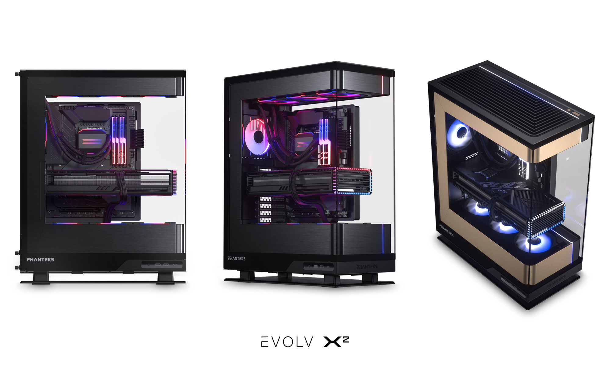 Phanteks Evolv X2, case, computer case, PC case, Computex 2024, gaming PC, PC building, tower case, NV5MKII, NV9MKII, Eclipse G400A, Eclipse G400N, PCWorld, Alaina Yee, hardware, tech news, Q4 launch, $150 USD, GGF Events, Gear Seekers, tempered glass, aluminum trim, chimney layout, back-connect motherboards, cable management, air cooling, liquid cooling, radiator support
