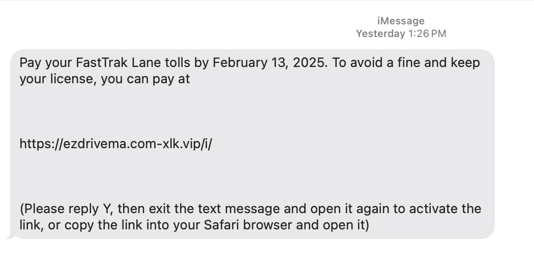 toll road scam, text message scam, smishing, EZ Pass scam, FastTrak scam, FTC advisory, FBI warning, Virginia Department of Motor Vehicles, Pennsylvania Turnpike Commission, Chesapeake Bay Bridge-Tunnel, toll collection scam, fake toll texts, identity theft, financial fraud, cybersecurity, scam prevention, online safety
