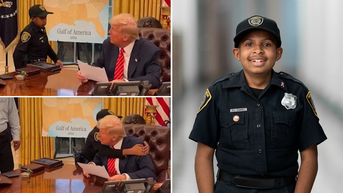 DJ Daniel, brain cancer survivor, Donald Trump, Secret Service, honorary member, Oval Office, Fox News, Steve Doocy, Tennessee Highway Patrol, Nashville Police Department, honorary trooper, honorary police officer, viral video, social media, Texas, cowboy hat, Sean Curran, U.S. Secret Service, customized badge
