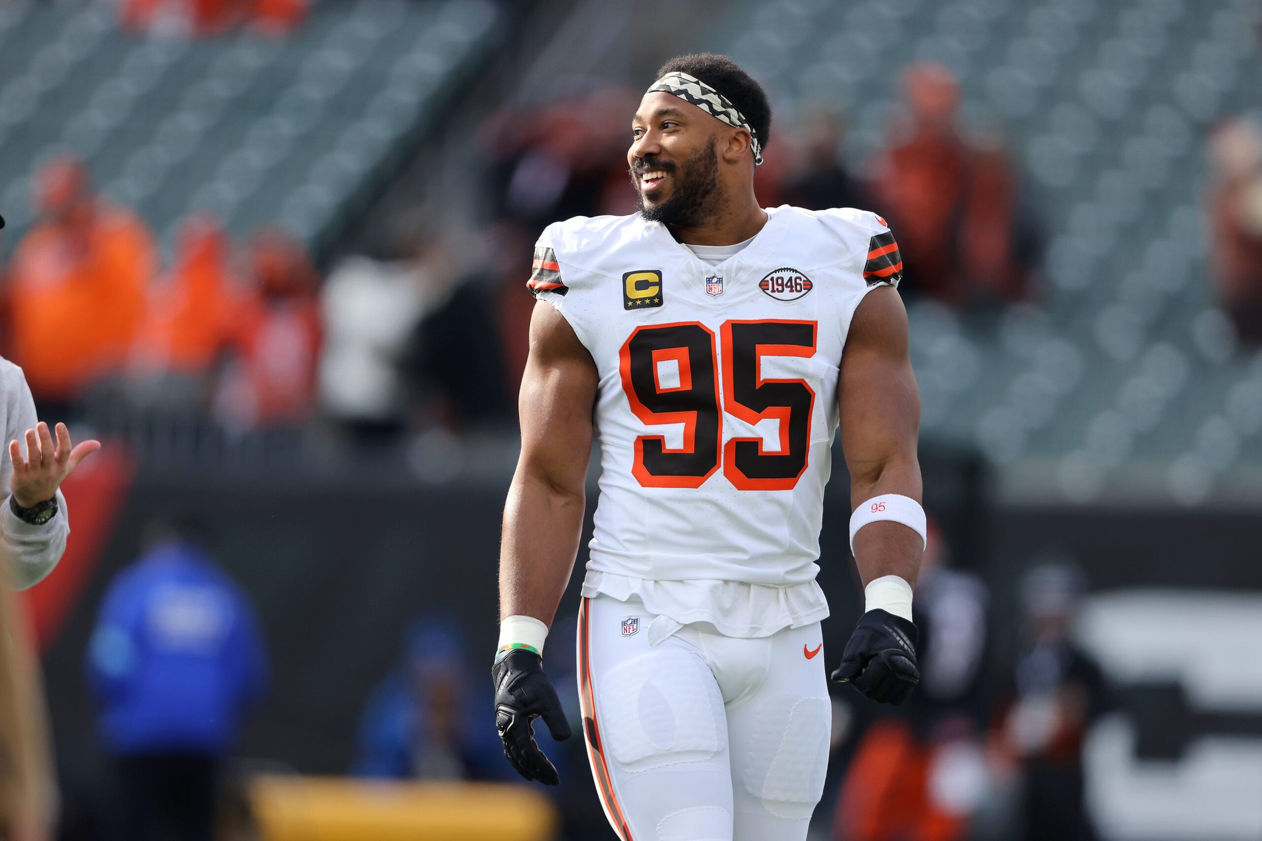 Myles Garrett, Cleveland Browns, NFL, contract extension, highest paid, non-quarterback, Andrew Berry, trade request, guaranteed money, pass rusher, NFL Combine, salary, football
