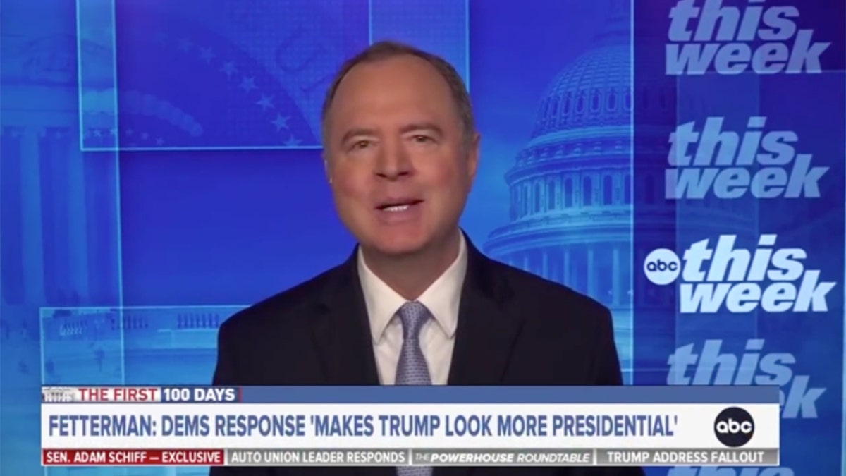 Adam Schiff, Democratic Party, Donald Trump, State of the Union, coordinated response, Jonathan Karl, ABC News, John Fetterman, economy, high cost of living, James Carville, political retreat, Bernie Sanders, Al Green, Stephen Colbert, The Late Show, paddles, media, culture, politics.
