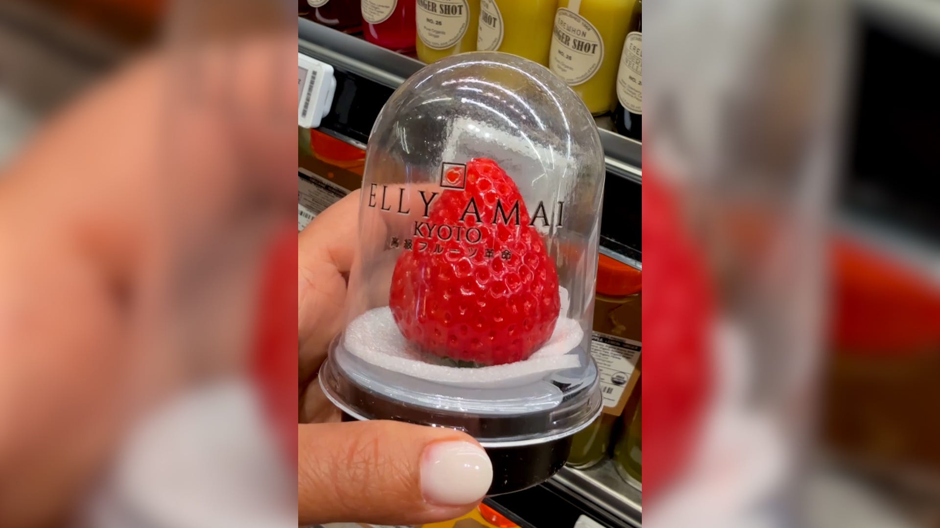 Erewhon strawberry, $19 strawberry, Elly Amai strawberry, viral strawberry, Japanese strawberry, organic strawberry, strawberry review, TikTok strawberry, Demi Lovato strawberry, luxury fruit, Erewhon, Kyoto strawberry, ToChiGi Prefecture, Strawberry Kingdom
