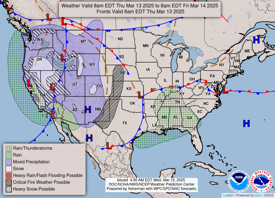 March storm, severe weather, tornadoes, blizzard, wildfires, Mississippi Valley, Ohio Valley, Tennessee Valley, hail, damaging winds, wind gusts, Sierra Nevada, heavy snow, California, Florida Panhandle, northern Plains, emergency supplies, storm shelter, weather forecast, AccuWeather, National Weather Service, Storm Prediction Center
