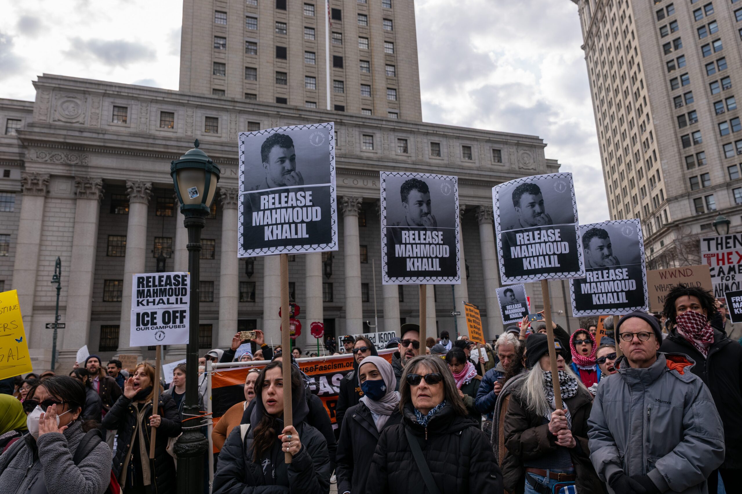 Mahmoud Khalil, Noor Abdalla, Trump administration, deportation, free speech, pro-Palestine protests, Columbia University, Immigration and Customs Enforcement, ICE, McCarthyism, book bans, wokeness, political repression, anti-Semitism, Gaza, Israel, Palestinian, Trump, Republicans, censorship, Donna Lieberman, New York Civil Liberties Union, Julianne Moore, speech suppression
