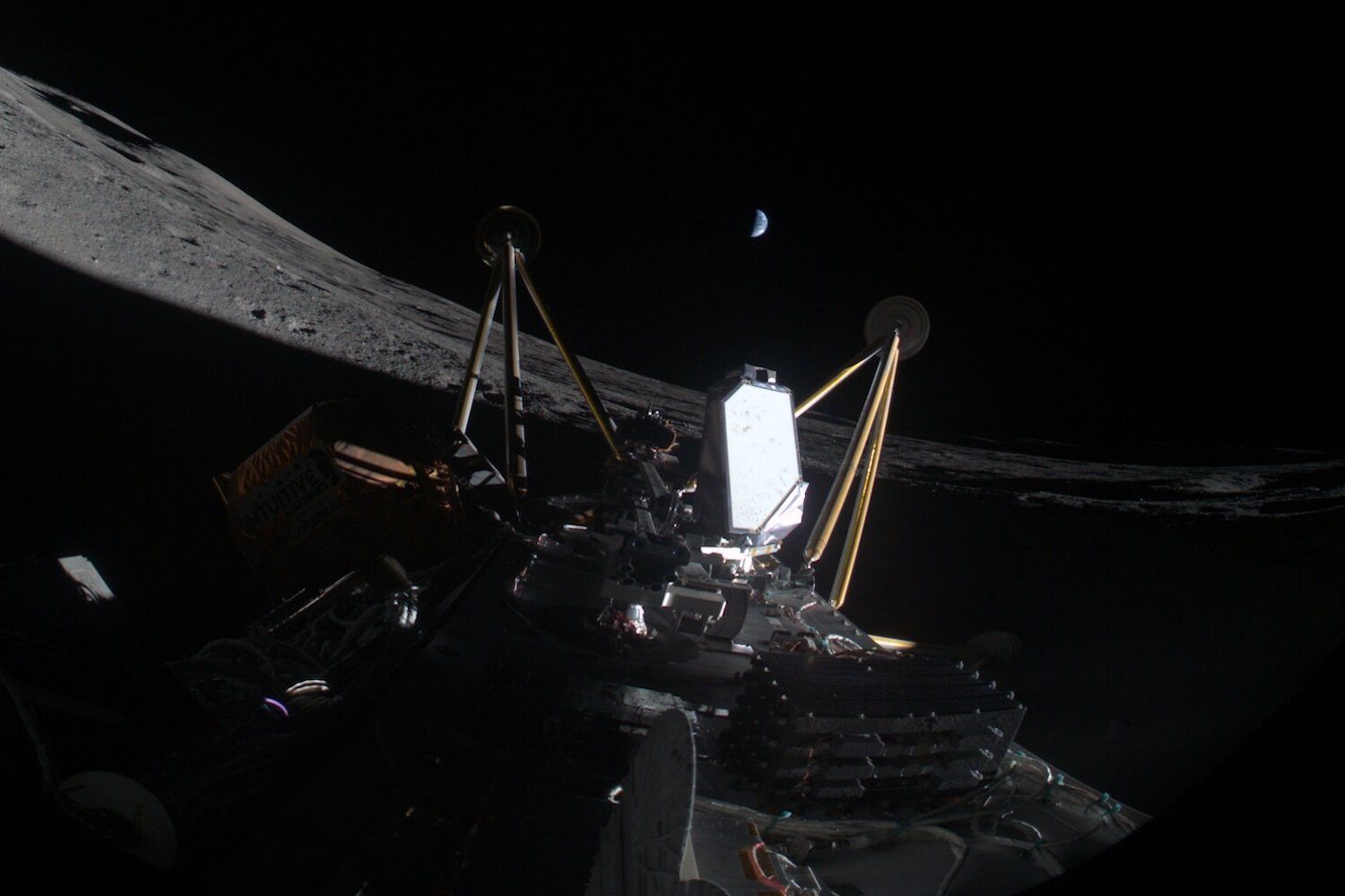 Intuitive Machines, Athena lander, Moon landing, lunar mission, CLPS, Commercial Lunar Payload Services, Odysseus, lunar surface, space exploration, NASA, Mons Mouton, lunar south pole, Steve Altemus, private lander, Intuitive Machines team
