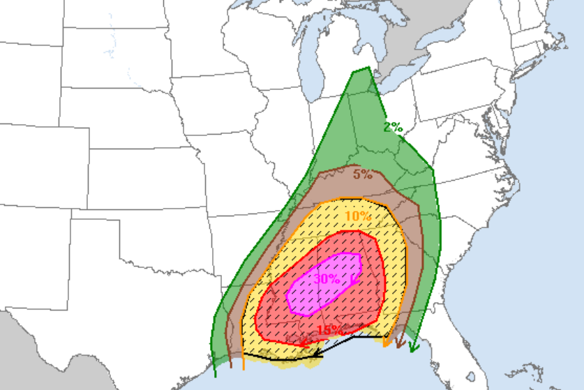 tornadoes, severe storms, weather forecast, National Weather Service, AccuWeather, Gulf Coast, Deep South, Tennessee Valley, Louisiana, Mississippi, Alabama, Florida Panhandle, Georgia, Illinois, Missouri, Arkansas, tornado watches, extreme risk warning, weather alerts, weather safety, Doyle Rice, Phaedra Trethan

