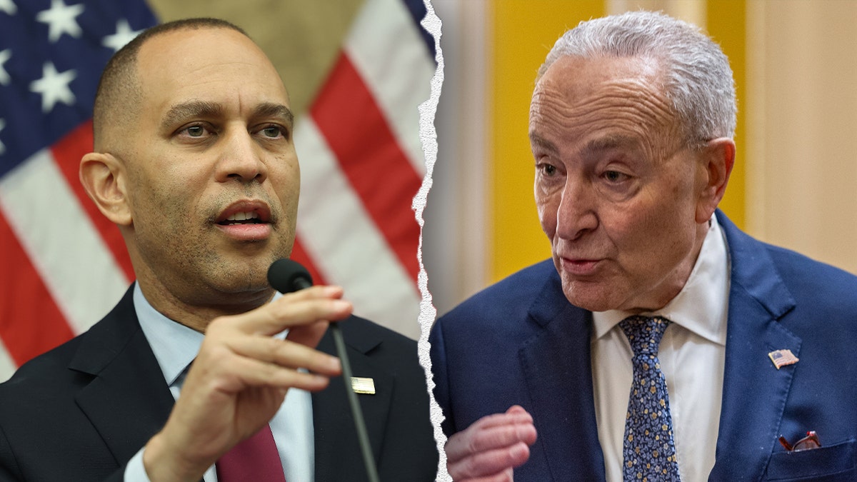 Chuck Schumer, Hakeem Jeffries, Democratic Party, Senate leadership, House leadership, government shutdown, spending bill, filibuster, political rift, party division, Alexandria Ocasio-Cortez, leadership challenge, Trump administration, Elon Musk, Brooklyn politics, internal conflict, Senate Democrats, House Democrats, party unity, Lansdowne Resort, Leesburg, Virginia
