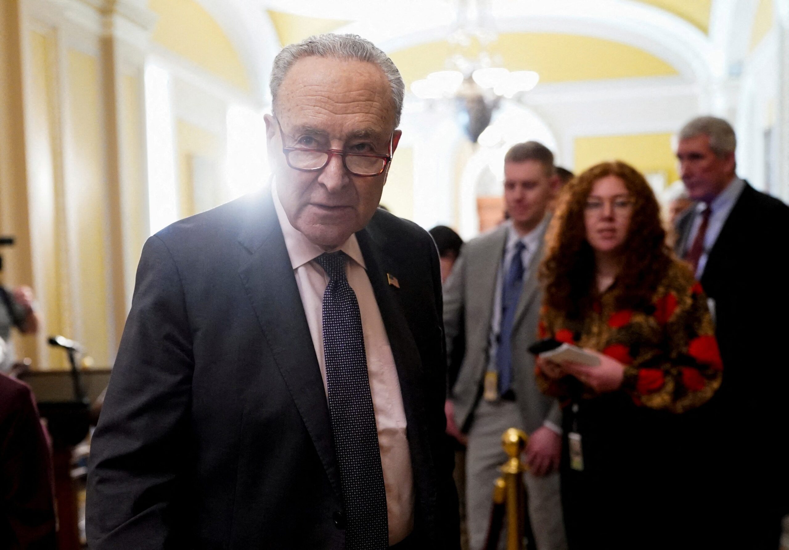 Chuck Schumer, Senate Minority Leader, government shutdown, Democratic backlash, spending bill, Alexandria Ocasio-Cortez, Tim Walz, Donald Trump, 2028 election, primary challenge, political leadership, protests, security concerns, budget, leverage
