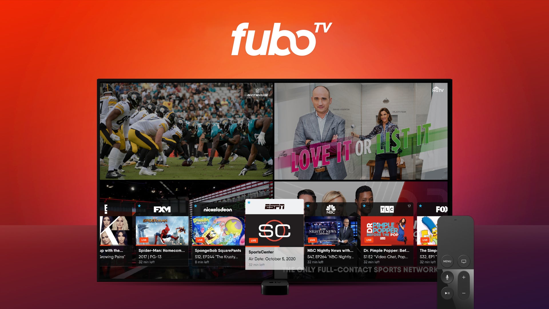 Fubo TV, Multiview, Apple TV, quad-stream, four streams, simultaneous streams, sports streaming, cord-cutting, Big 10 football, live channels, streaming update, TV, technology, streaming platform
