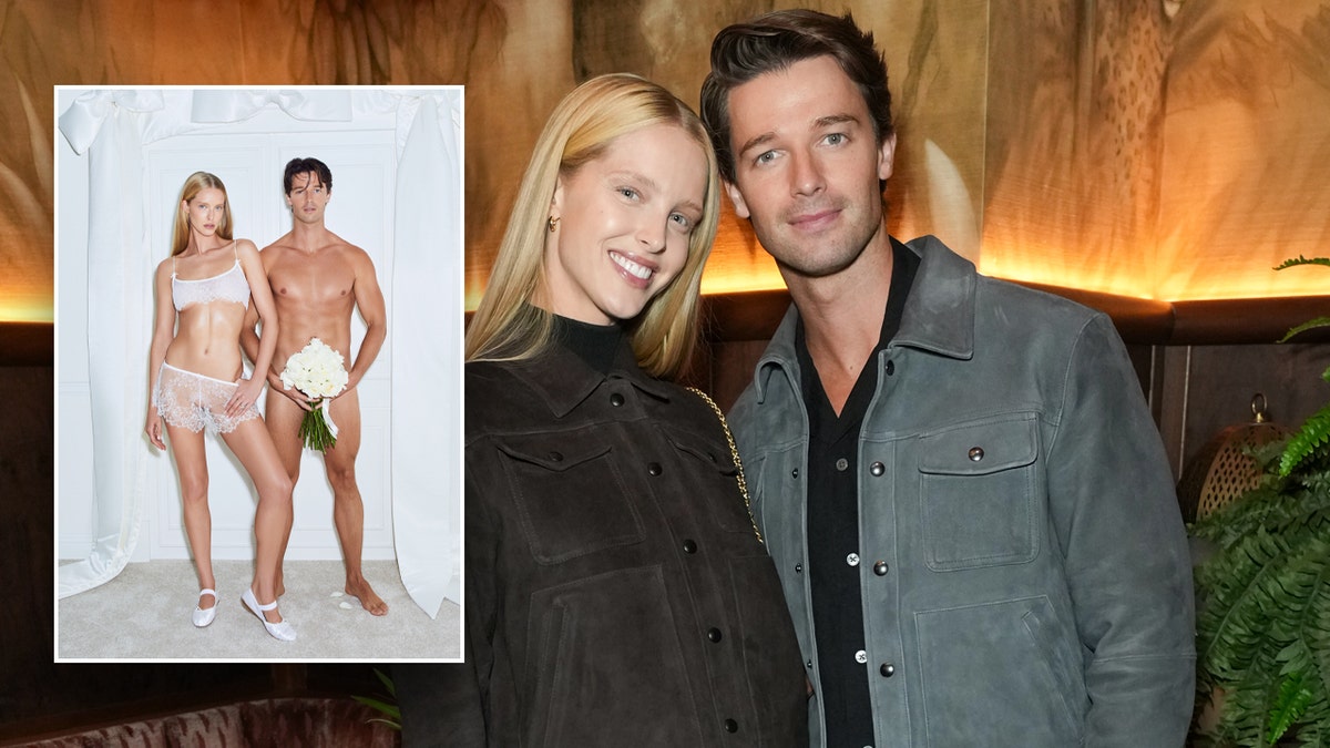 Patrick Schwarzenegger, Abby Champion, SKIMS, Kim Kardashian, Wedding Shop Campaign, Nude, Engagement, The White Lotus, Arnold Schwarzenegger, Maria Shriver, Celebrity News, Fashion, Shapewear, Bridal, Actor, Supermodel, Instagram, Relationships, Entertainment
