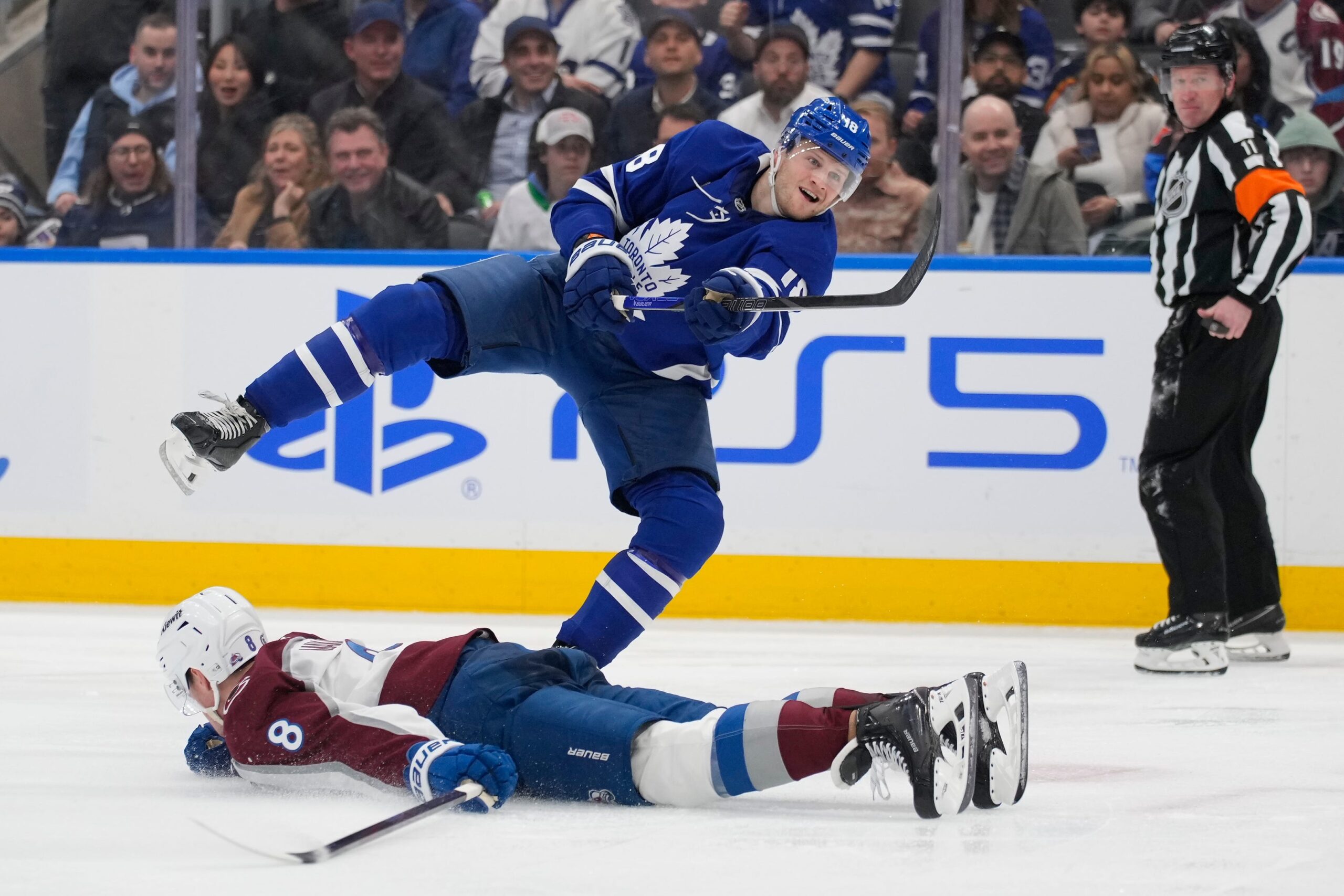 NHL, referee, Kelly Sutherland, Toronto Maple Leafs, Colorado Avalanche, goal, Simon Benoit, Steven Lorentz, Mackenzie Blackwood, Joseph Woll, short-handed goal, hockey, NHL rules, game-winner, penalty kill
