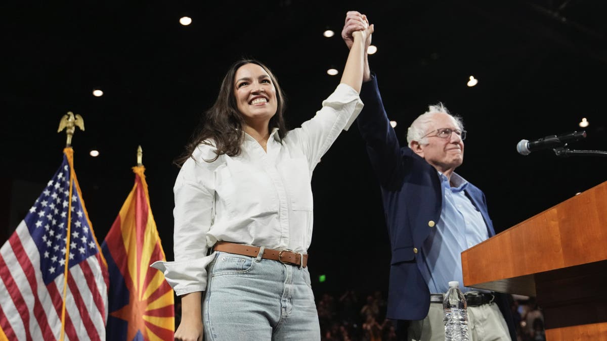 Alexandria Ocasio-Cortez, Bernie Sanders, Donald Trump, Elon Musk, Democratic Party, Chuck Schumer, Oligarchy, Progressive, Politics, Las Vegas, Tempe, Arizona, Executive Orders, Government Shutdown, Mullett Arena, Arizona State University, Senate Minority Leader, Republican Party, Federal Funding Bill, Primary Chuck
