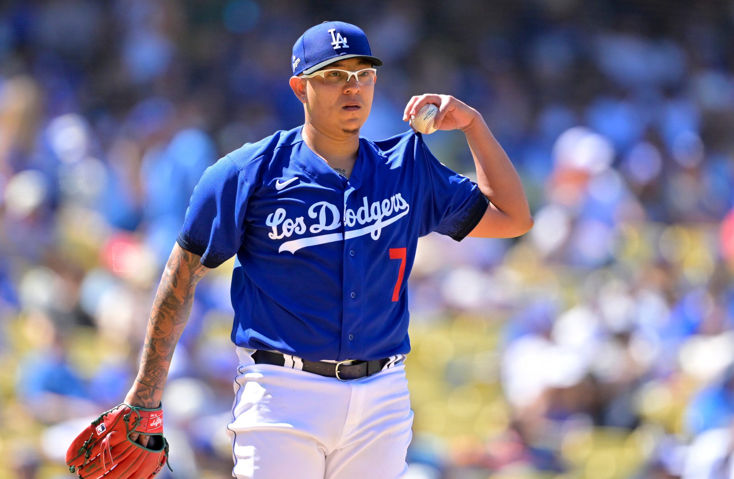 Julio Urías, MLB, domestic violence, suspension, Los Angeles Dodgers, Rob Manfred, baseball, policy, misconduct, legal issues, crime.
