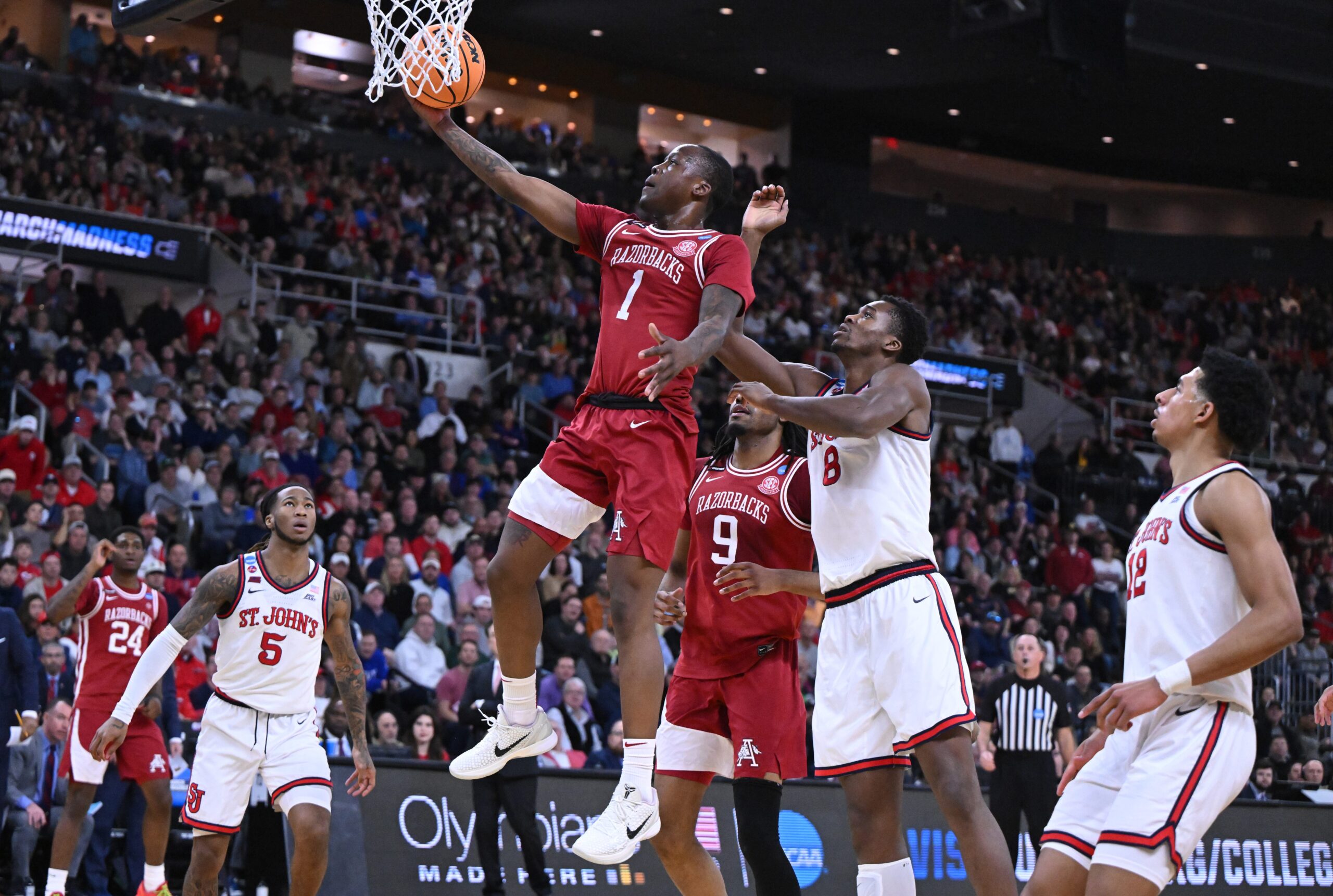 Arkansas Razorbacks, St. John's Red Storm, NCAA Tournament, March Madness, John Calipari, Rick Pitino, Sweet 16, Basketball, College Basketball, Tournament Upset, West Region, Coaching Rivalry, Foul Trouble, Shooting Performance, Zuby Ejiofor, Billy Richmond III, Karter Knox
