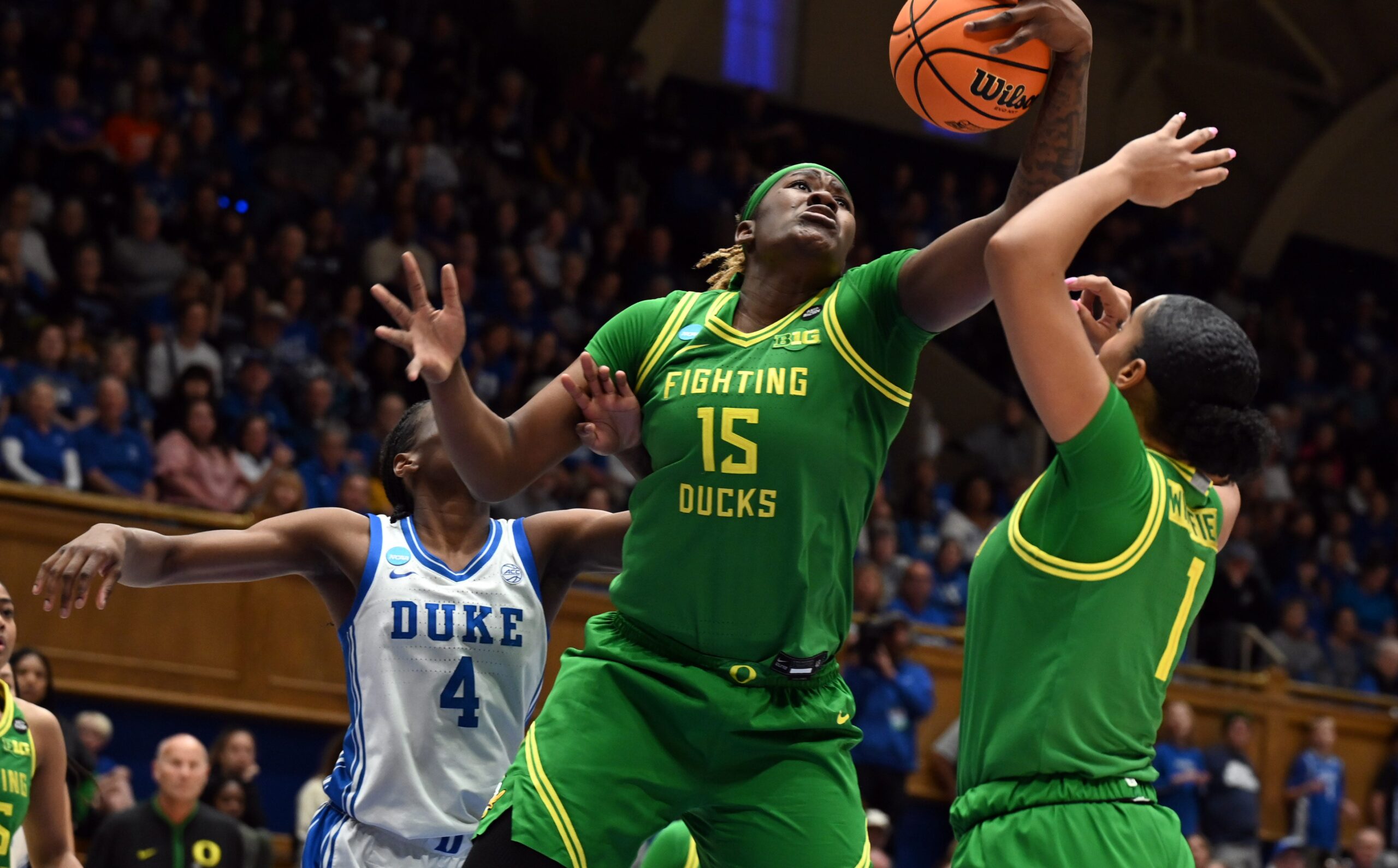 Oregon Ducks women's basketball, Duke Blue Devils women's basketball, March Madness, NCAA Tournament, women's college basketball, upset alert, live score, stats, odds, play-by-play, Deja Kelly, Reigan Richardson, Cameron Indoor Stadium, Durham, North Carolina, second round, No. 10 seed, No. 2 seed, scoring drought, turnovers, first half

