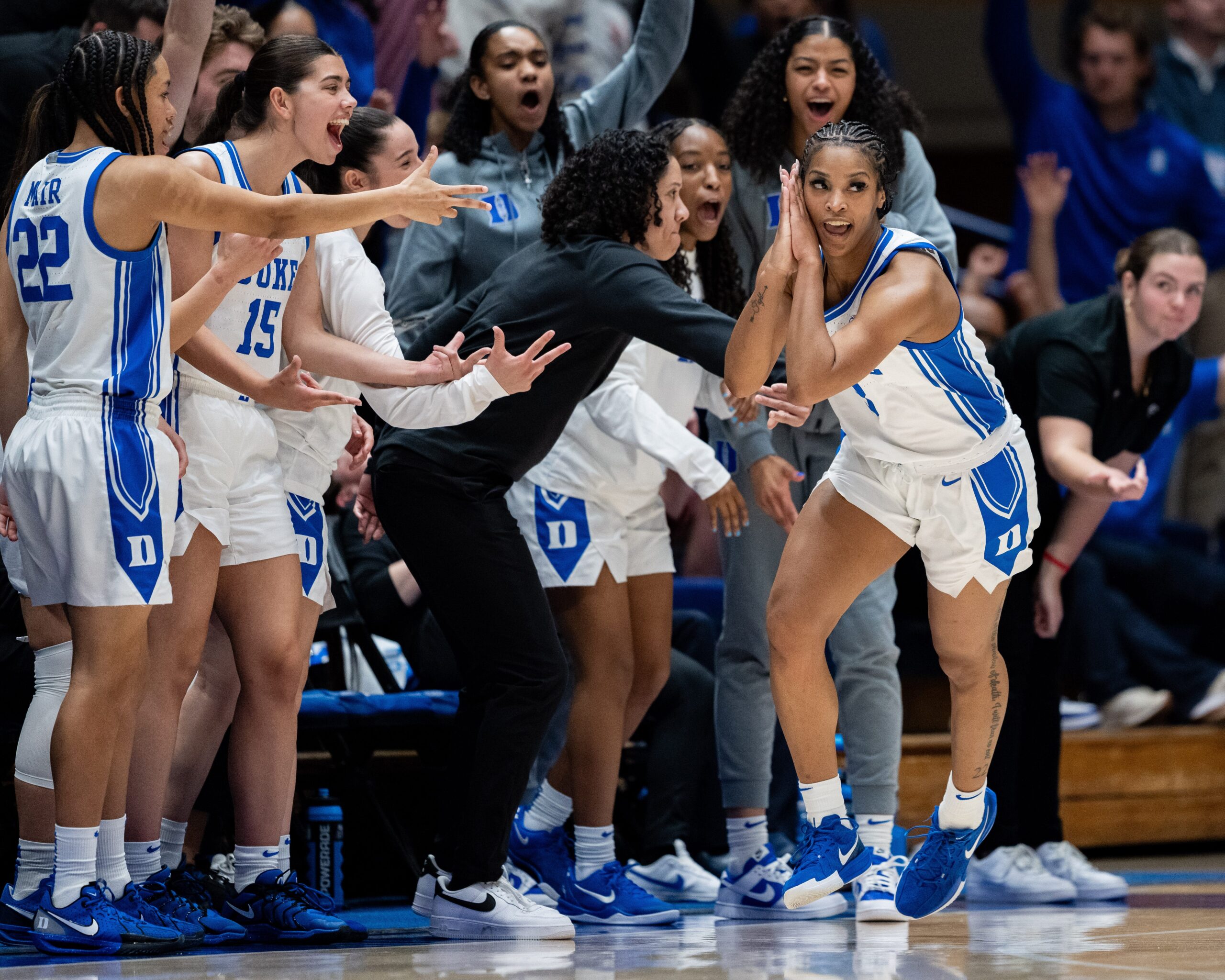 Duke Blue Devils, Oregon Ducks, NCAA Women's Basketball Tournament, Sweet 16, March Madness, Kara Lawson, Toby Fournier, Phillipina Kyei, Deja Kelly, Ashlon Jackson, Steph Curry celebration, game recap, scores, highlights, Duke vs Oregon
