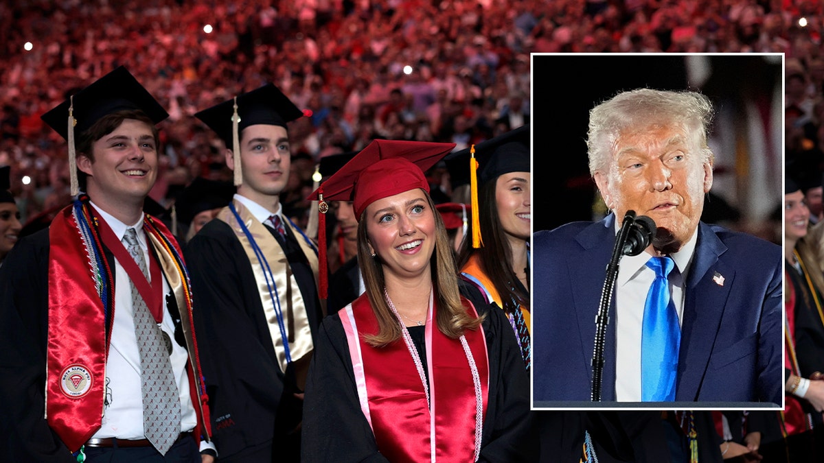 Donald Trump, University of Alabama, commencement speech, Nick Saban, Stuart R. Bell, 2025 graduating class, victim mentality, political opponents, Golden Age of America, federal judges, trans athletes, womens sports, Tide Against Trump rally, Beto O'Rourke, Doug Jones, Alabama NAACP, George Wallace, political agenda
