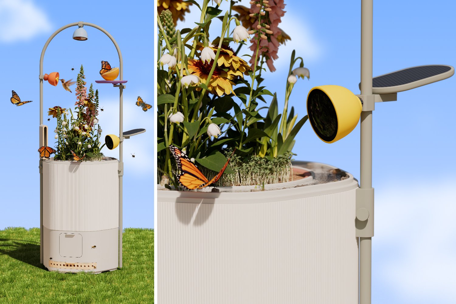 Bird Buddy, Wonder Blocks, smart habitat, pollinators, bees, butterflies, hummingbirds, Petal camera, AI camera, nature tech, conservation, smart garden, Kickstarter, modular habitat system, wildlife camera, bird feeder, habitat loss, ecosystem, micro water feature, solitary bees, bird watching, nature enthusiasts, gardening, technology, environment
