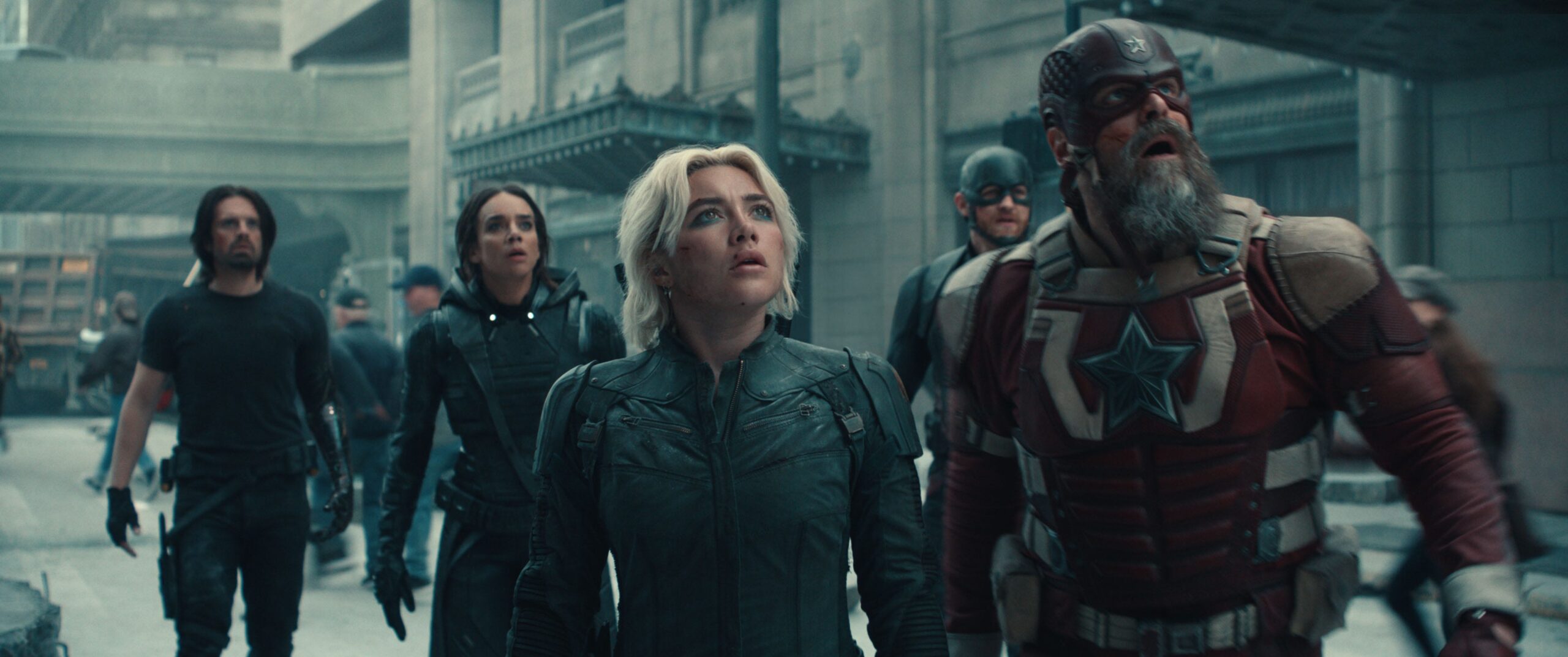 Thunderbolts, New Avengers, Marvel Cinematic Universe, MCU, spoilers, ending, plot points, Bucky Barnes, Winter Soldier, Yelena Belova, Florence Pugh, Red Guardian, David Harbour, John Walker, Wyatt Russell, Ghost, Hannah John-Kamen, Valentina Allegra de Fontaine, Julia Louis-Dreyfus, Sentry, The Void, Jake Schreier, Kevin Feige, Comic-Con 2024, Avengers: Doomsday, Fantastic Four, X-Men, post-credits scene, mid-credits scene, easter eggs, Sam Wilson, Captain America, superhero movies
