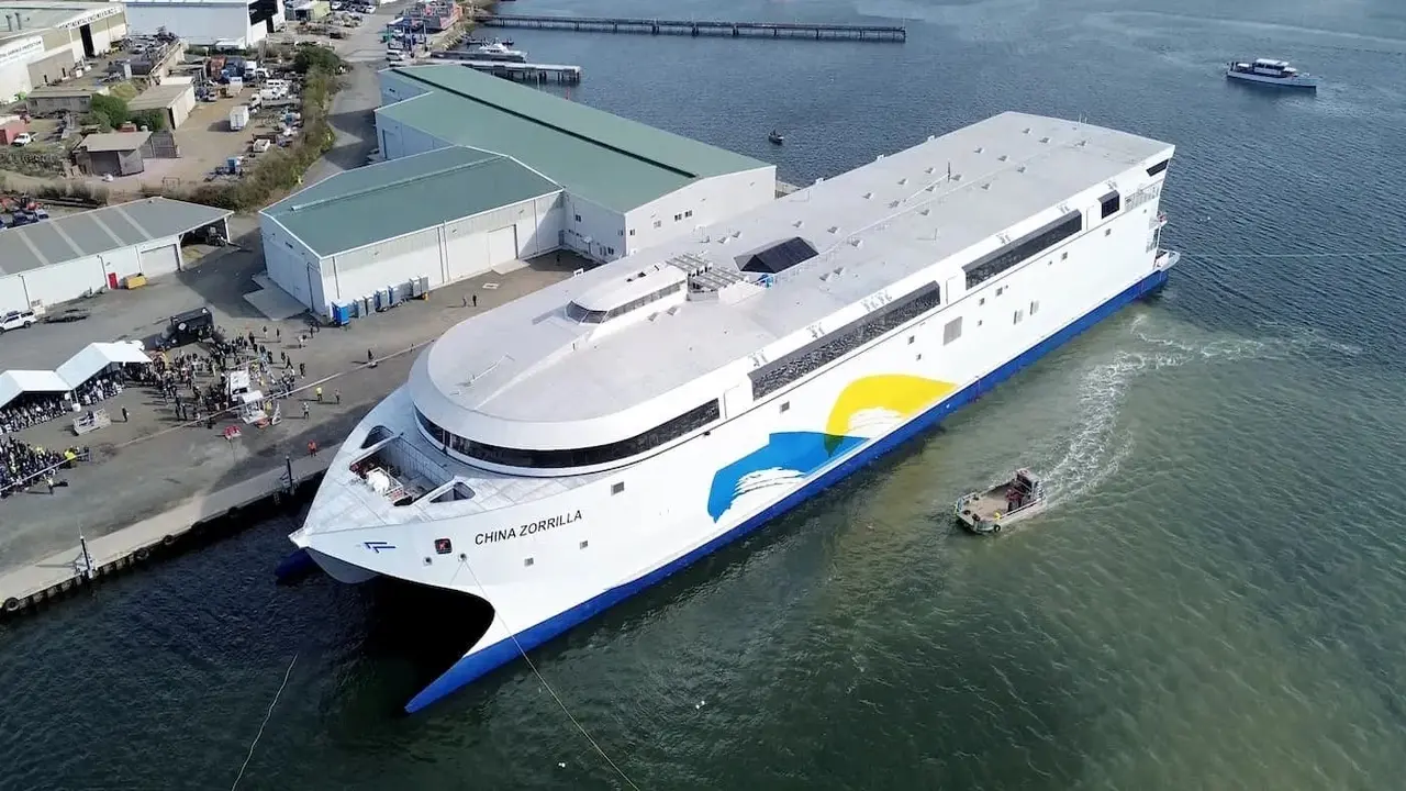 China Zorrilla, electric ferry, Incat, Buquebus, electric ship, battery-powered ship, maritime transport, electric maritime transport, Tasmania, Buenos Aires, Uruguay, Wärtsilä, electric water jet engines, Incat Hull 096, electric ferry capacity, largest electric ship, zero emission ferry, sustainable shipping, green shipping, ferry design, ferry technology
